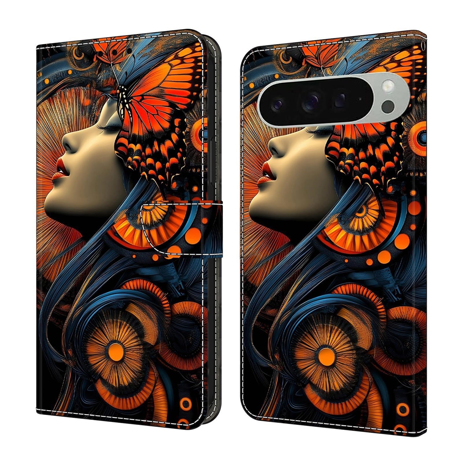 Generic Étui compatible avec Google Pixel 4A Couleur/motif : (Papillon femme) en cuir Motif portefeuille magnétique