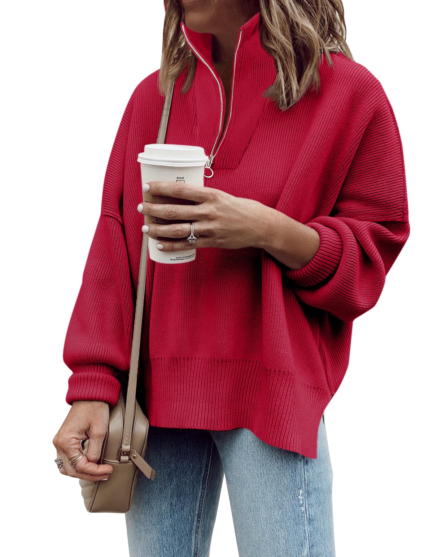 Imily Bela Womens Tunic Sweater Fall Long Sleeve 1 4 Zip Pullover Sweaters Oversized Slouchy Ribbed Knit Sweatshirt