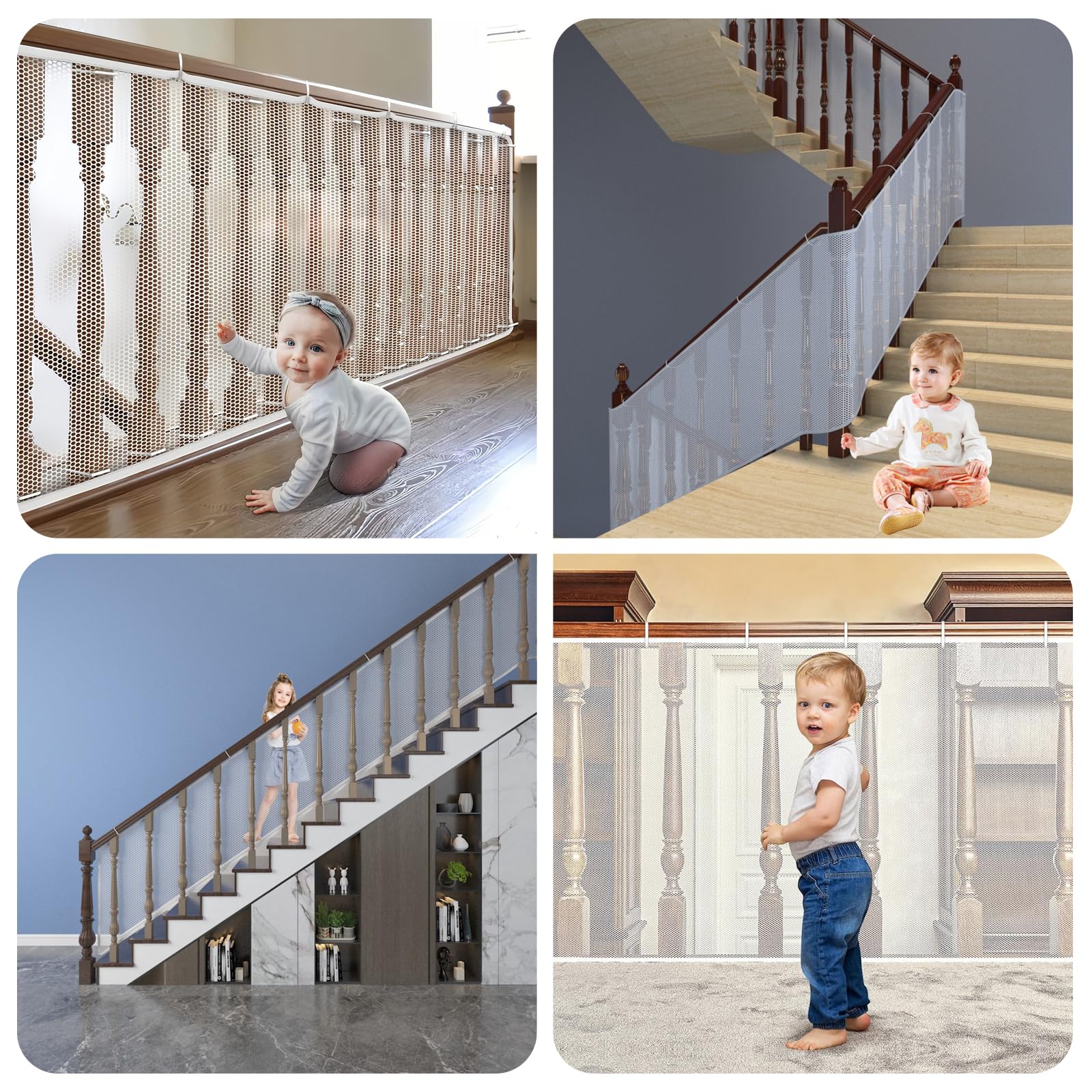 Mallas para Barandillas de Escaleras, 300 x 90cm Red de Seguridad para Bebés y Perros, Red de Seguridad para Niños, Red de Protección del Balcón Barandilla Escaleras, para Niños, Mascotas y Juguetes