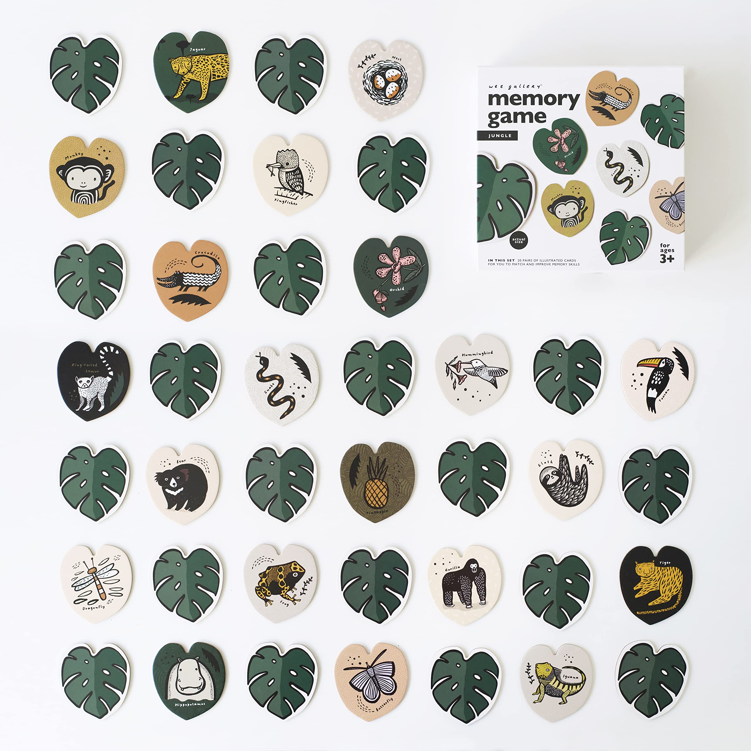 Wee Gallery Memory Game - Jungle Animals and Plants - Brain Building Matching Activity - Animal Recognition, Motor Skills, Creative Play, and Problem Solving for Children