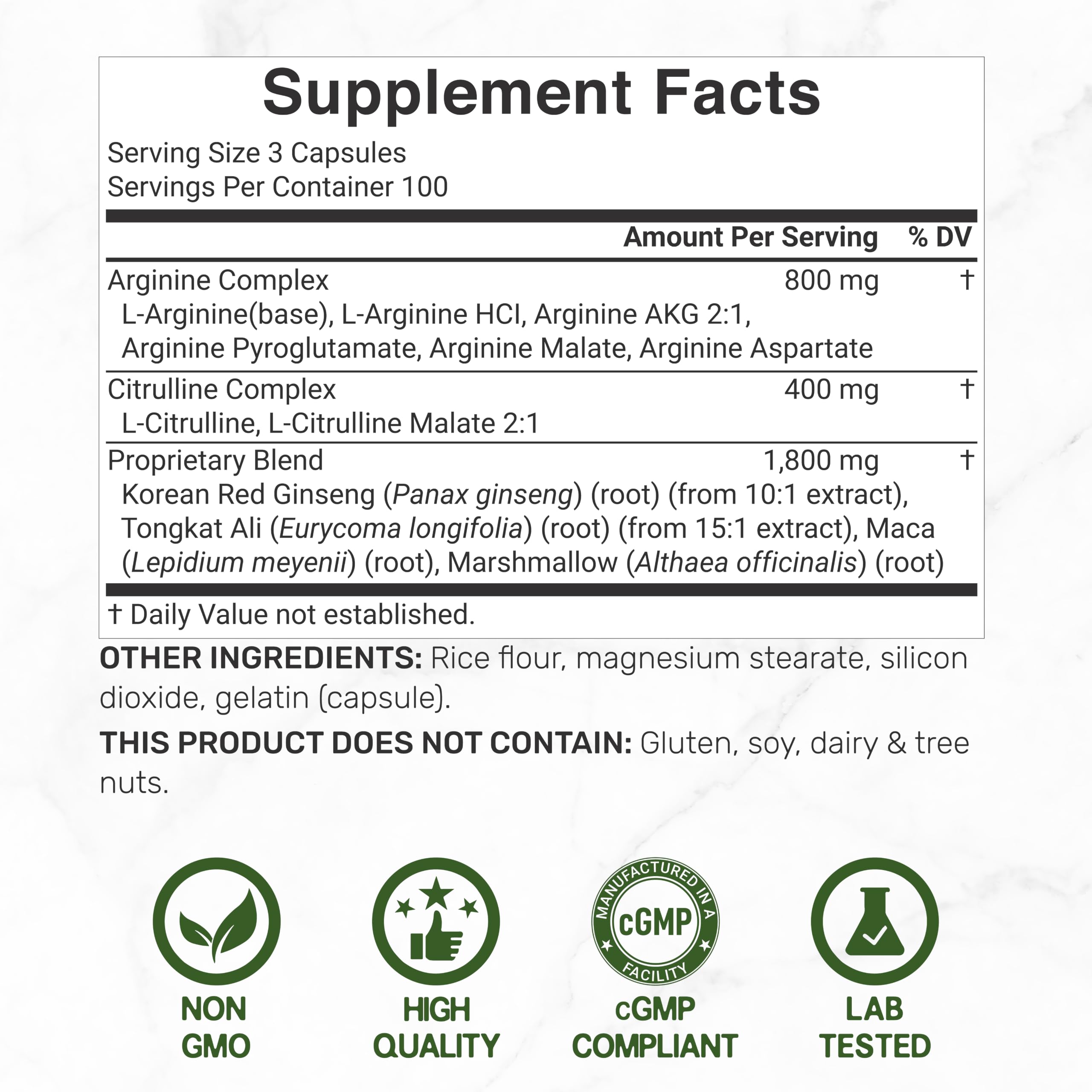 Nitric Oxide Supplement 3,000mg, 300 Capsules | 12-in-1 Complex for Men & Women – Arginine, Citrulline, Korean Red Ginseng, Tongkat Ali, Maca Root, & Marshmallow Blend* — Amazon image 2