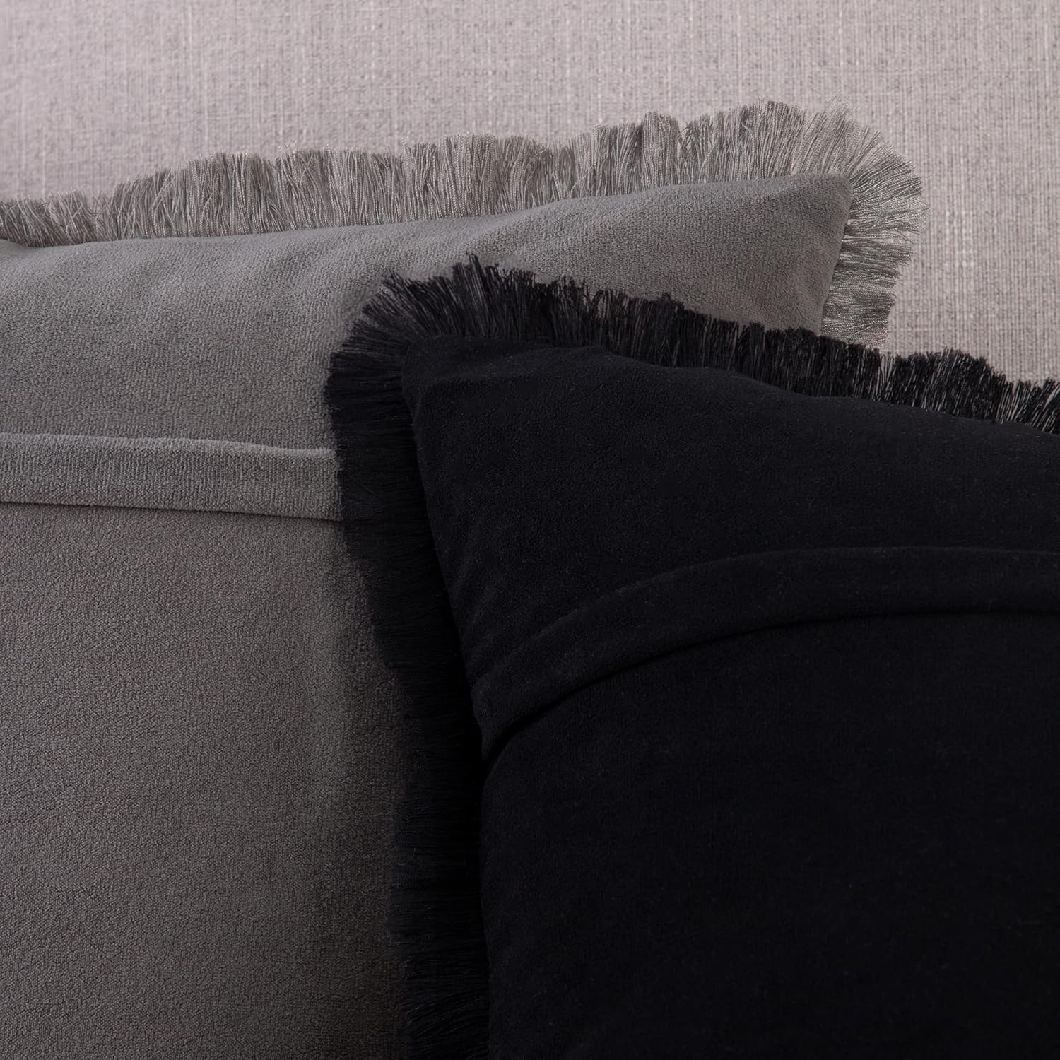 MADIZZ Set of 2 Suede Throw Pillow Covers with Fringe Tassels 22x22 Inch Grey Soft Decorative Cushion Cover for Sofa Bedroom Pillow Shell