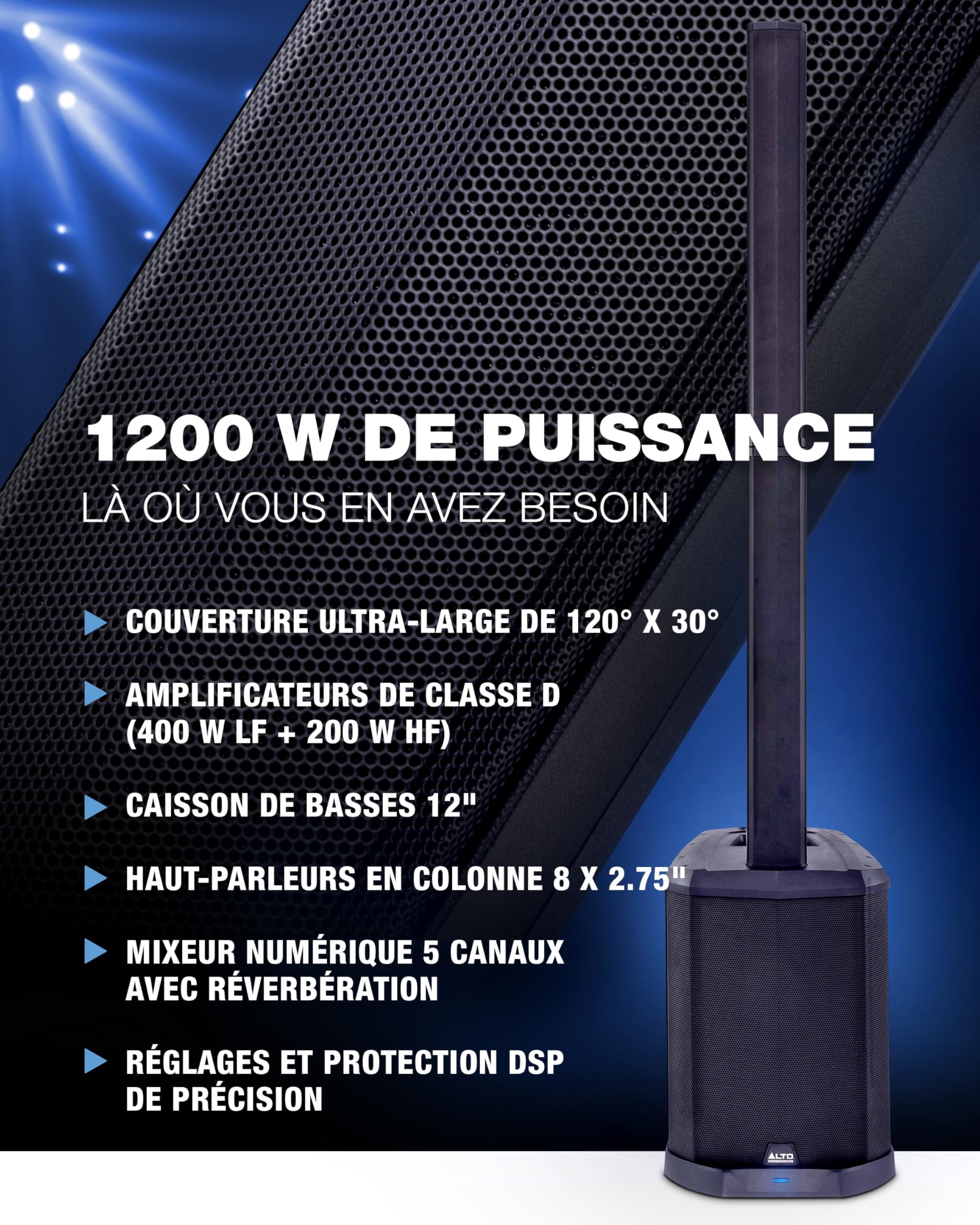 ALTO TS112C Ensemble de Haut-parleurs Actifs 1200 Watts avec mixeur numérique 5 canaux, Bluetooth et App de Commande, pour DJ, Groupes, Musiciens et salles de Spectacle