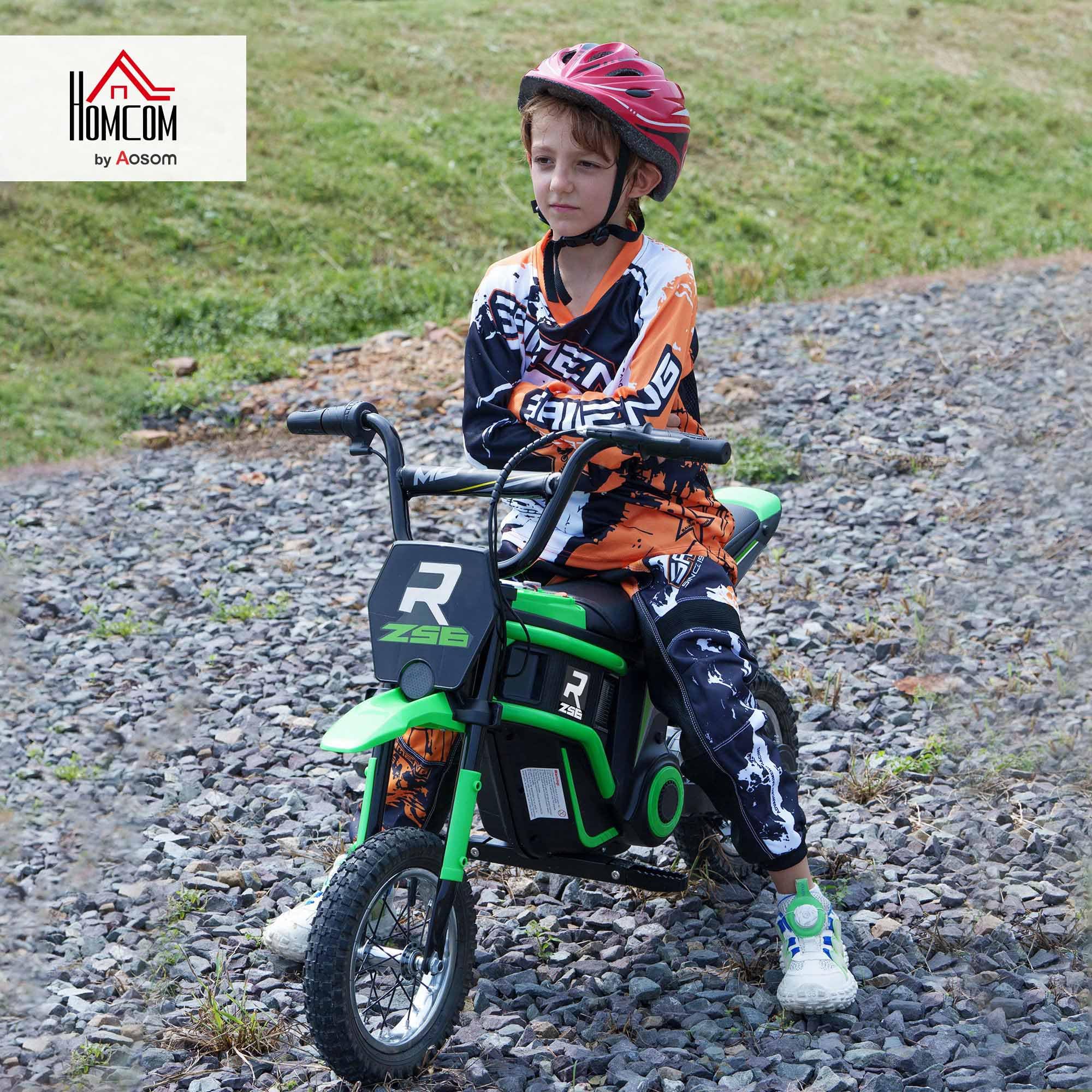 HOMCOM Elektro Motorrad Kinder 24V mit 350W Motor für 8-12 Jahre Grün | Scheinwerfer, Musik, 8-16 km/h, Kindermotorrad mit Luftreifen