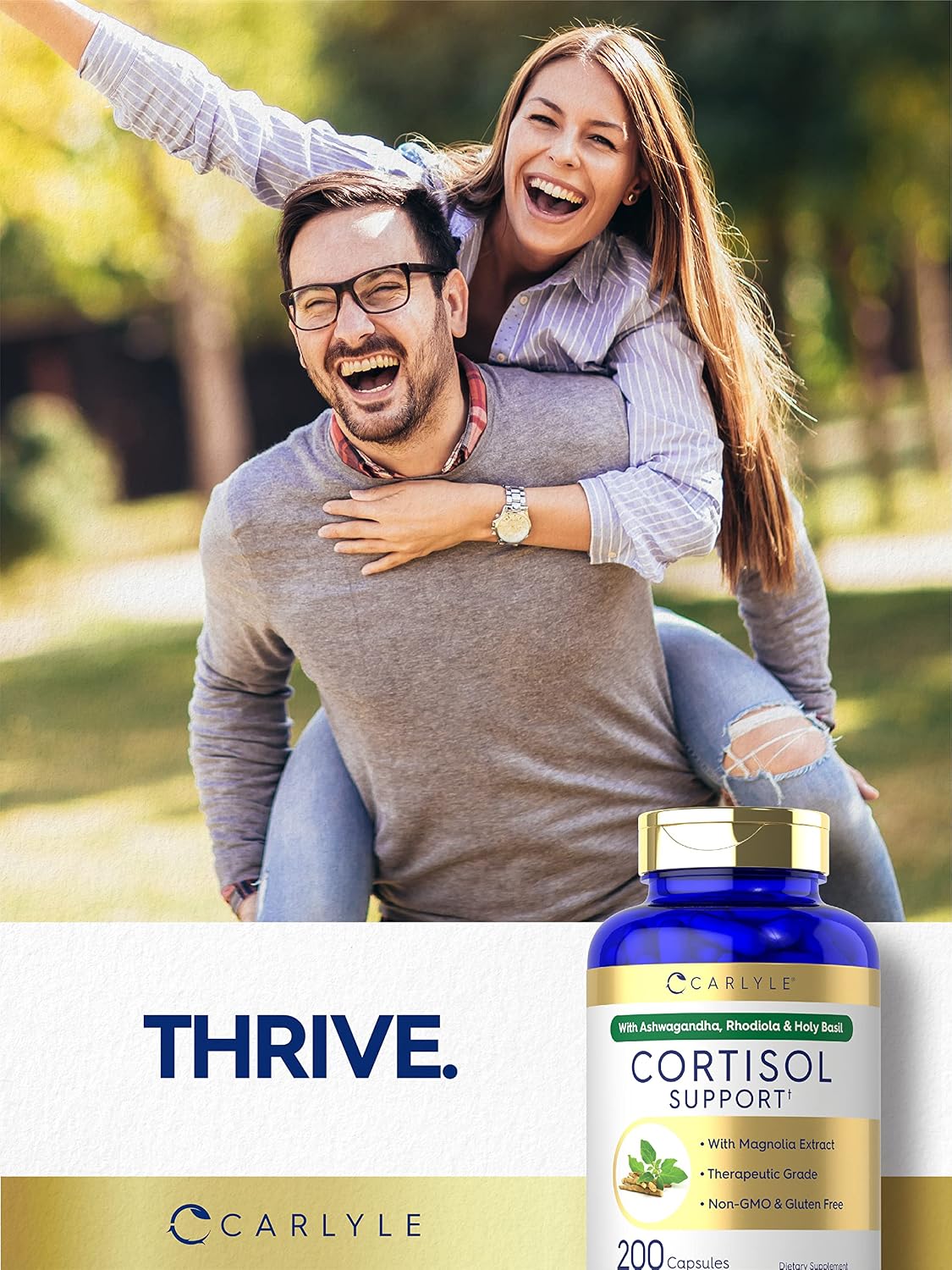 Cortisol Support | 200 Capsules | Complex with Ashwagandha, Rhodiola & Holy Basil | Non-GMO, Gluten Free Supplement by Carlyle