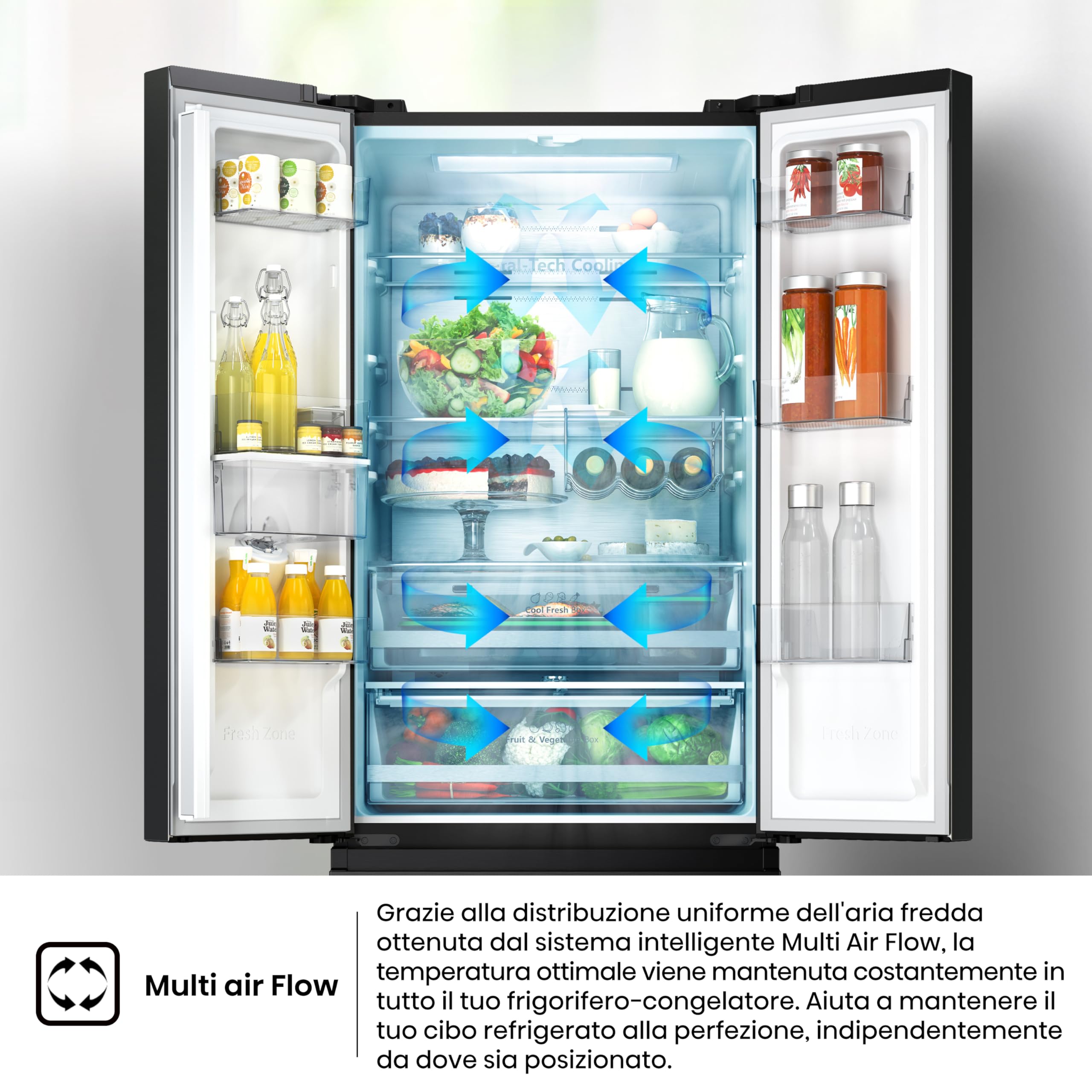 Hisense RF632N4WFE1 Frigorifero French Door, 485 Litri, Ridotta Profondità 70 Cm, Black, Metal cooling, Total No Frost, Classe Energetica E