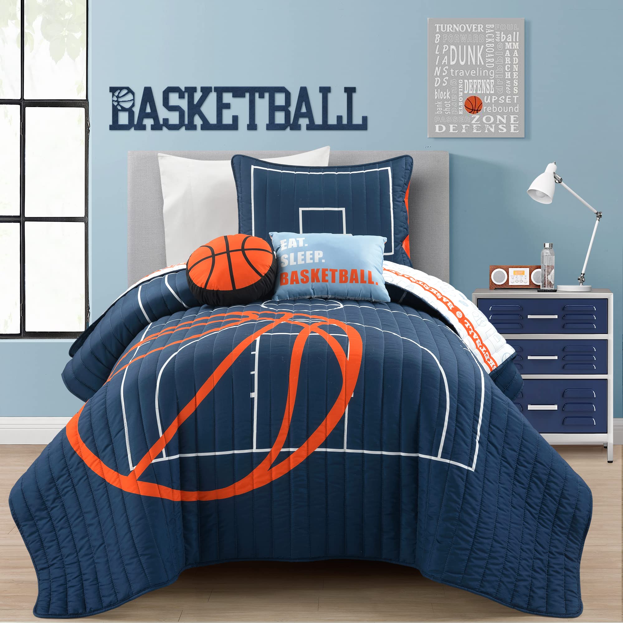 Lush Decor Basketball Reversible Quilt Set Twin Navy