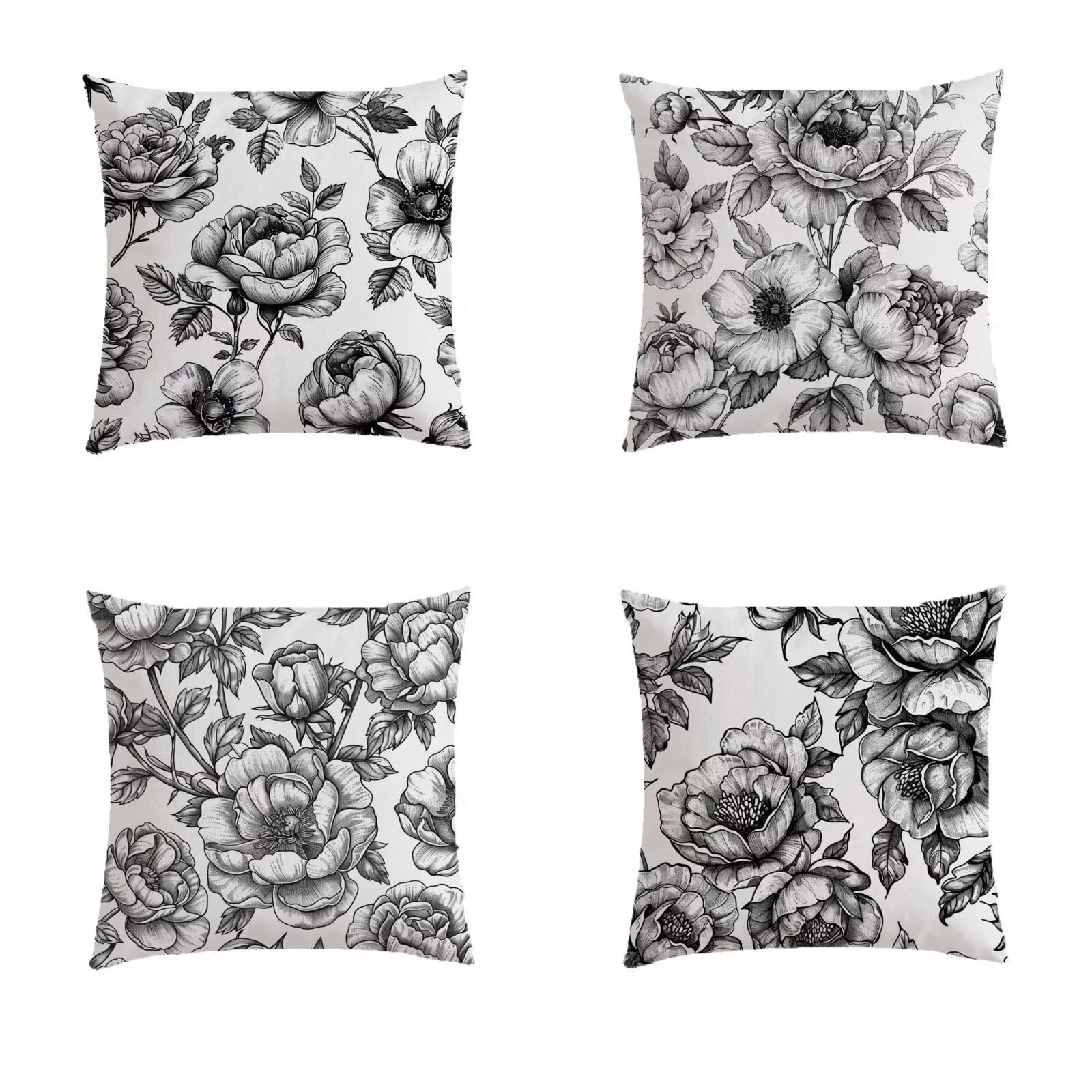 Housse coussin exterieur haut de gamme imperméable 45x45 cm aspect lin au motif fleur de jardin