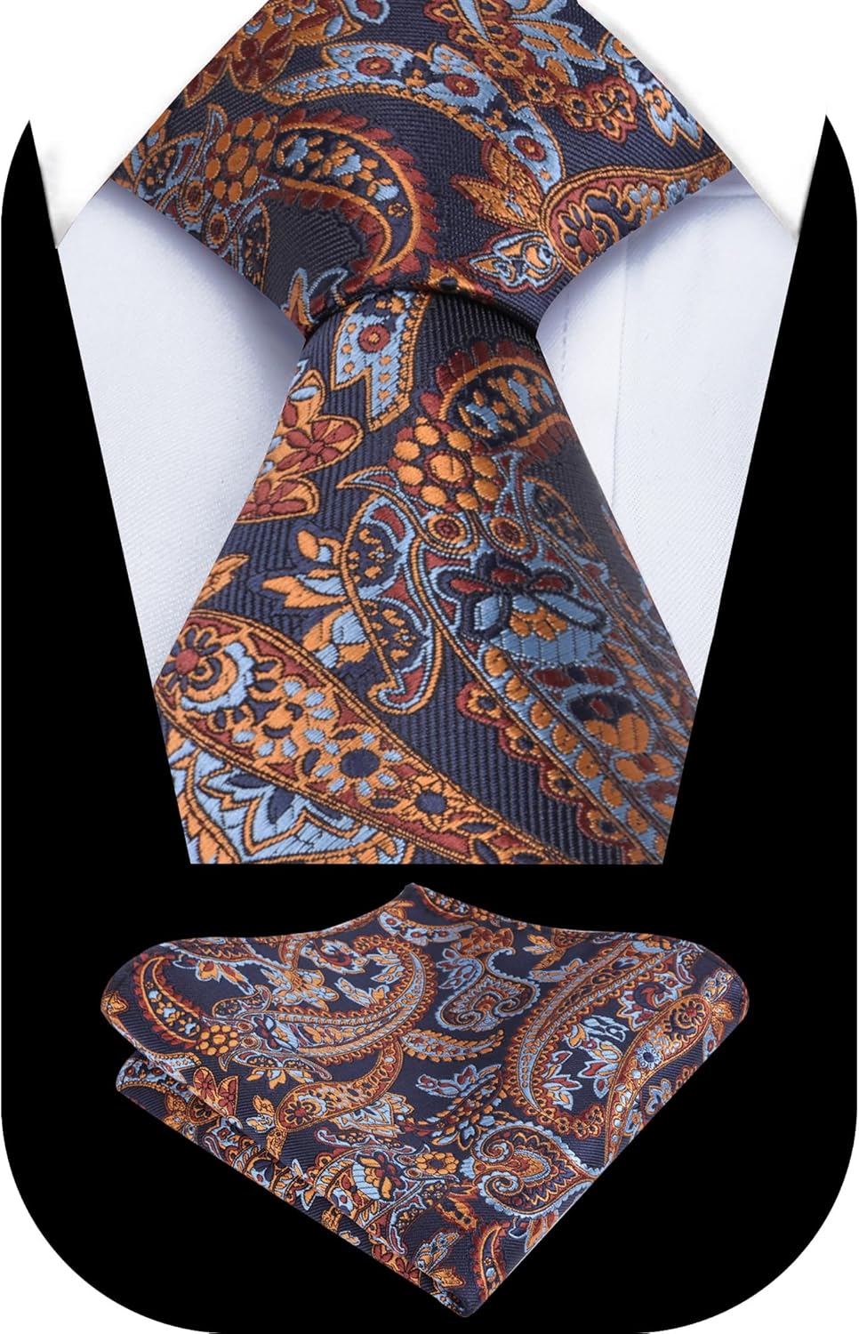 Alizeal Mens 3.15inches Vintage Paisley Tie with Pocket Square Set - Image 2