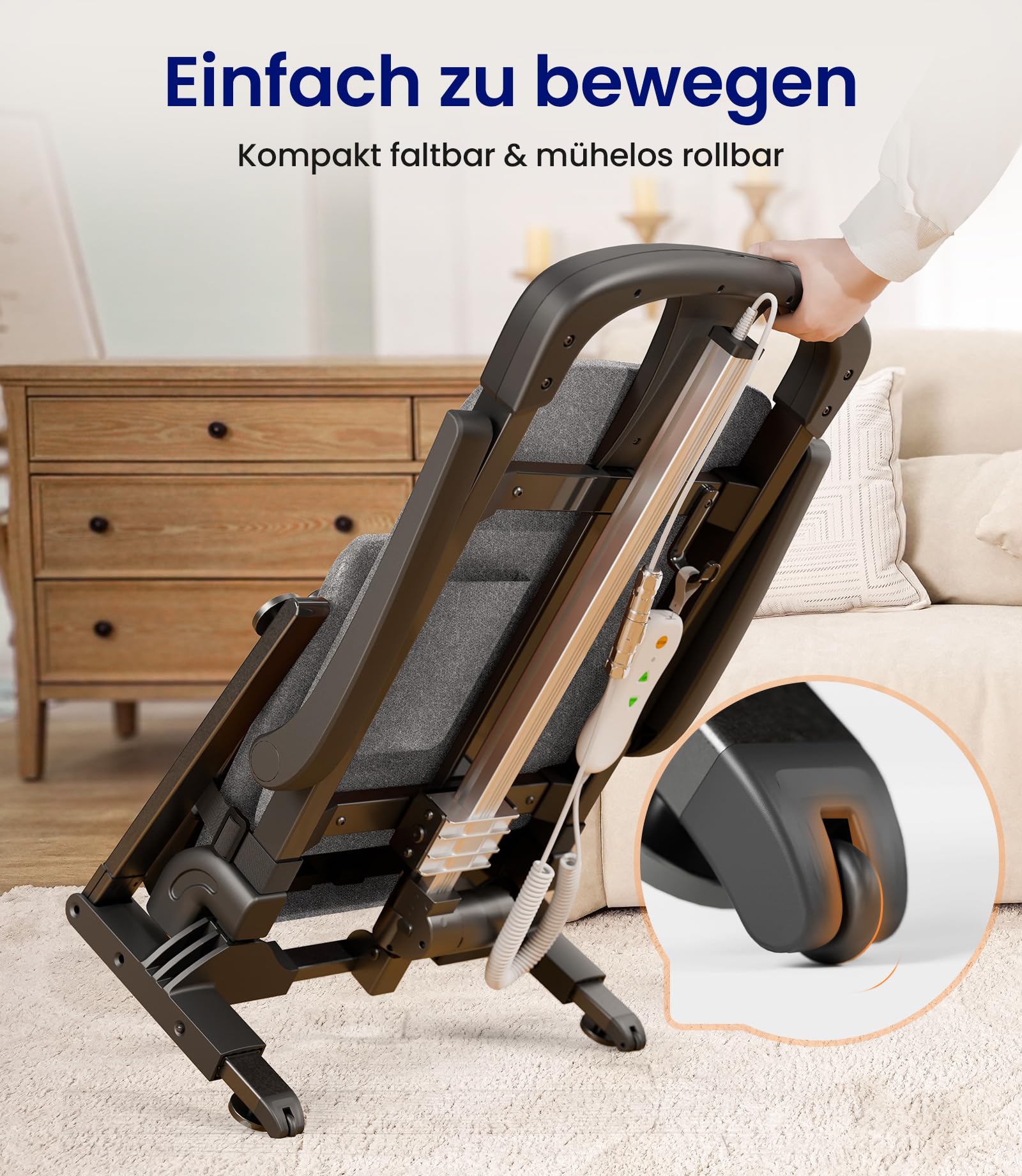 VOCIC AX15 Elektrischer Aufstehsessel bis 200 kg, robust und faltbar | Senioren Pflege Zuhause, Aufstehhilfe Sturzrisiko, Transfer Bett Rollstuhl, Stahlrahmen Memory-Schaum Grauer Stoffbezug