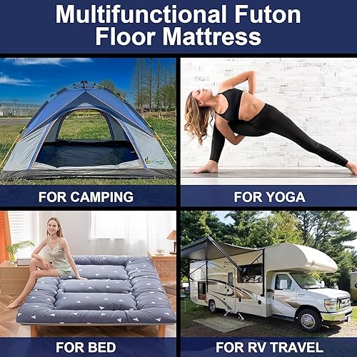 Miniatura 7 de Colchón japonés para piso, tapete de suelo japonés grueso plegable, tapete de tatami enrollable, fácil de almacenar y portátil, colchón de futón