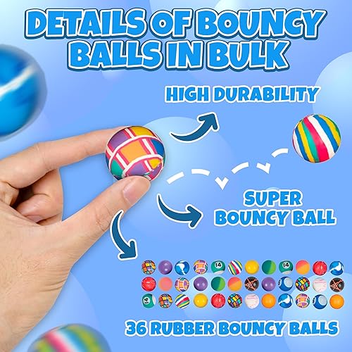 Miniatura 2 de Bolas inflables a granel  Paquete de 36 bolas Hi Bounce (1 pulgada1.063 in) surtido surtido, bolas de goma coloridas y pequeñas para premios de