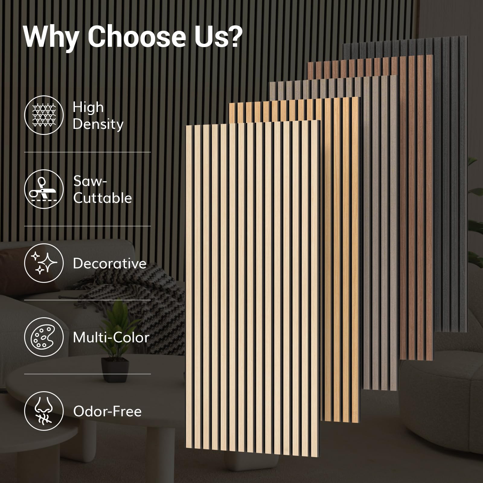TONOR Panneau Mural de Bois, 120x60-4,32㎡, Lot de 6, Teck