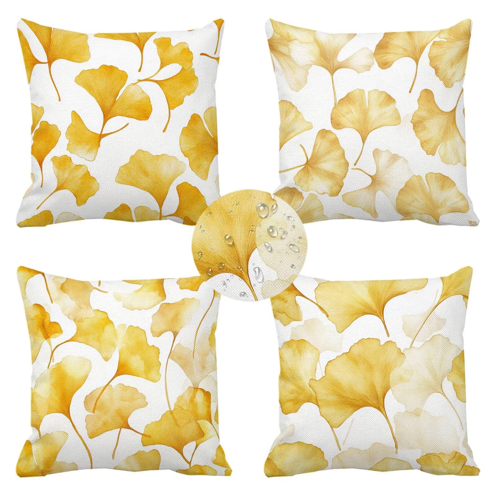 Housse de coussin 50x50 imperméable extérieur jaune lin pour canapé et terrasse de jardin
