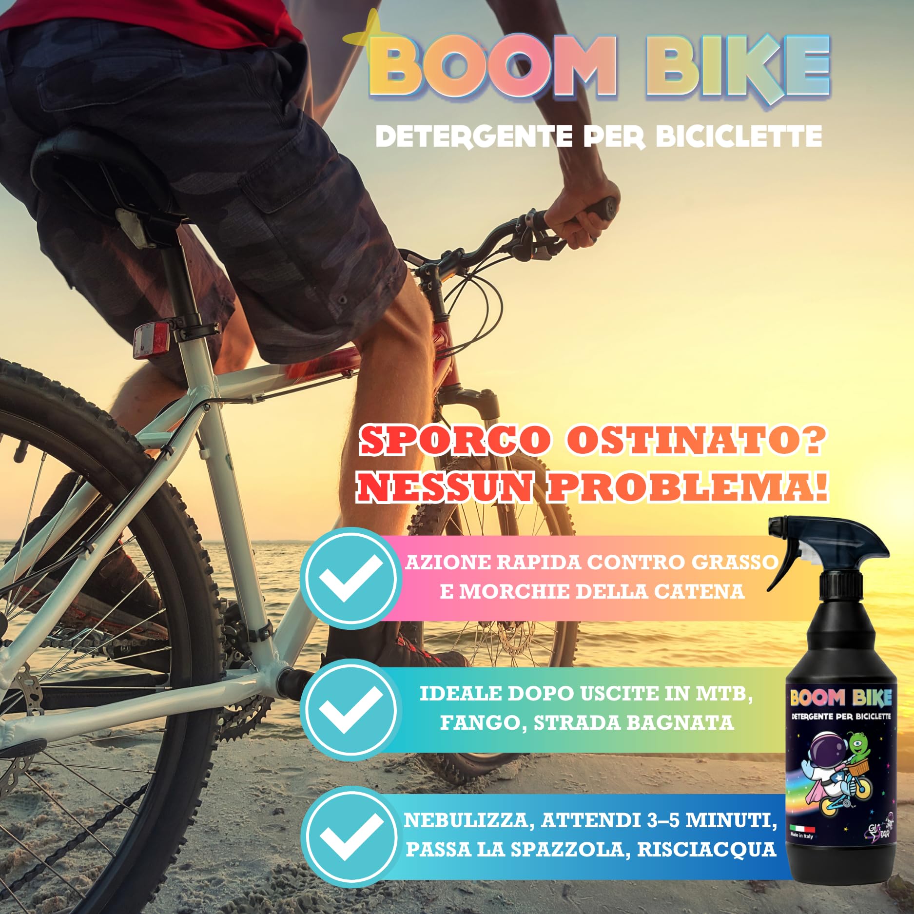 Detergente Bici BOOM BIKE | Sgrassatore Catena e Telaio per Pulizia Profonda MTB, Bici da Corsa ed E-Bike