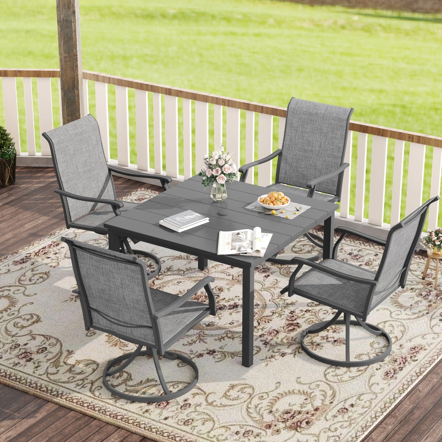 Swivel Patio Chairs Set of 4 Total/Bid is Per Box of 2, High Back Textilene Patio Dining Chairs for Lawn Garden, Grey