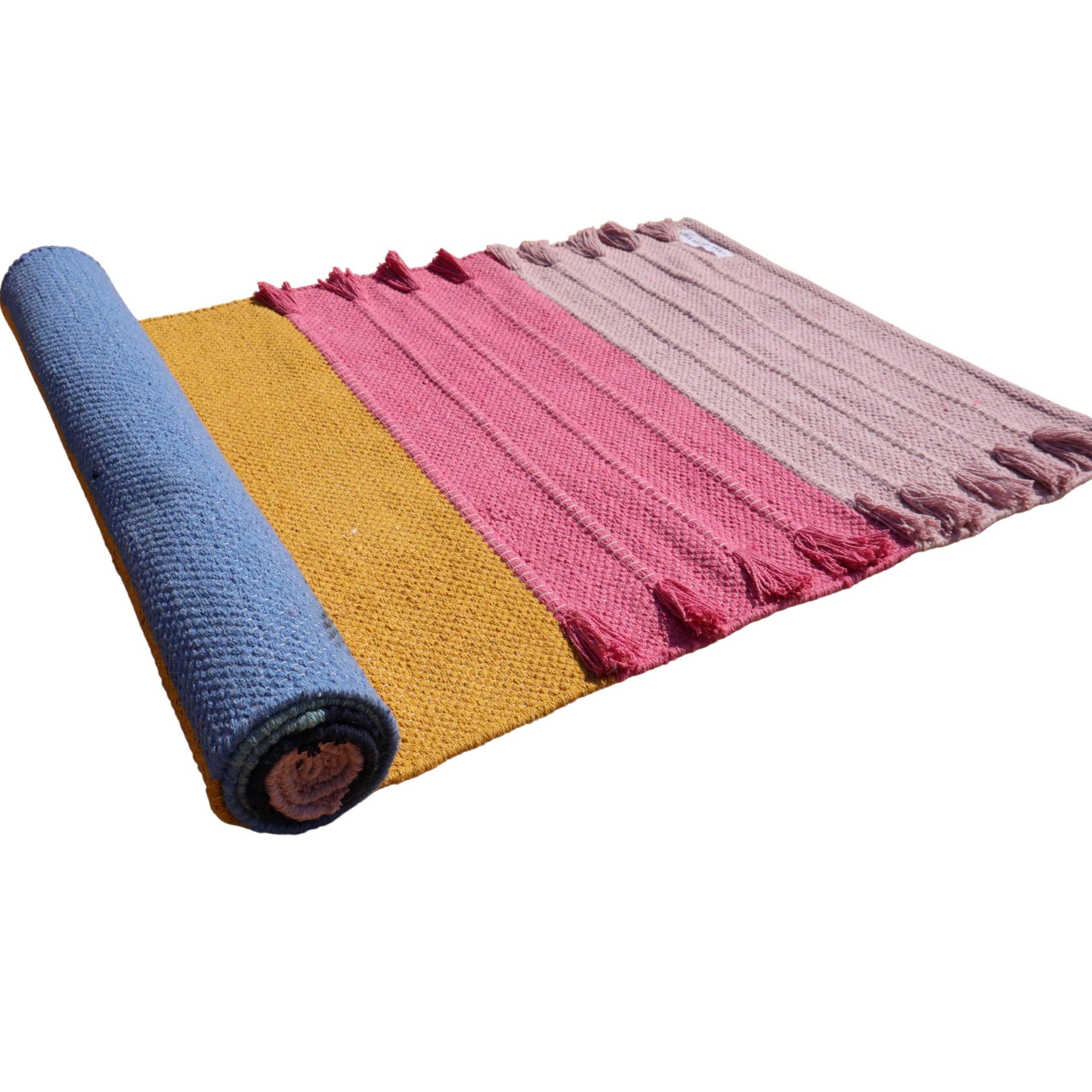 Jaipur art & Rugs Cotton Yoga Mat - Eco-Friendly Hand-Woven Rug - Non Slip & Thick (24”x72”x5mm) for Everyday Fitness at Home - Comfortable Extra-Long