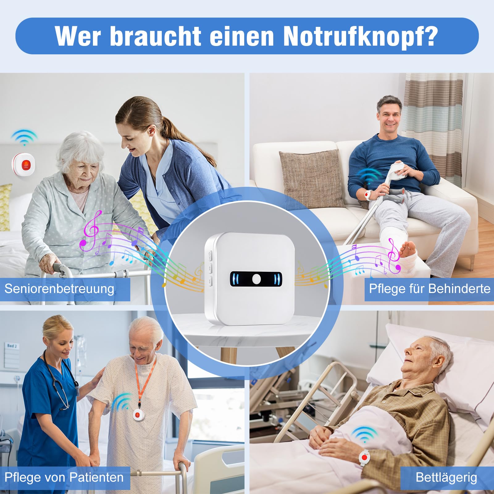 Daytech z przypomnieniem o słabej baterii przycisk alarmowy dla seniorów, połączenie alarmowe z bransoletką alarmową do pielęgnacji domowej, bransoletka dla seniorów wymagających opieki, cierpliwości