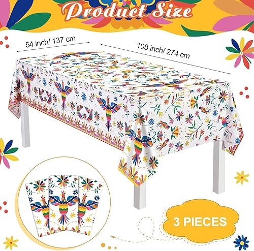 Vista 2 de Frienda Mantel del Día de los Muertos, 3 unidades, manteles mexicanos para decoración de mesa de 54 x 108 pulgadas, suministros para fiesta