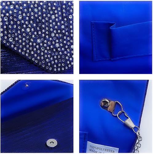 Miniatura 5 de Dasein Bolso de mano con satén satinado para mujer, tipo embrague, para noche, bandolera, bolsos, fiesta, graduación, boda, sobre Azul