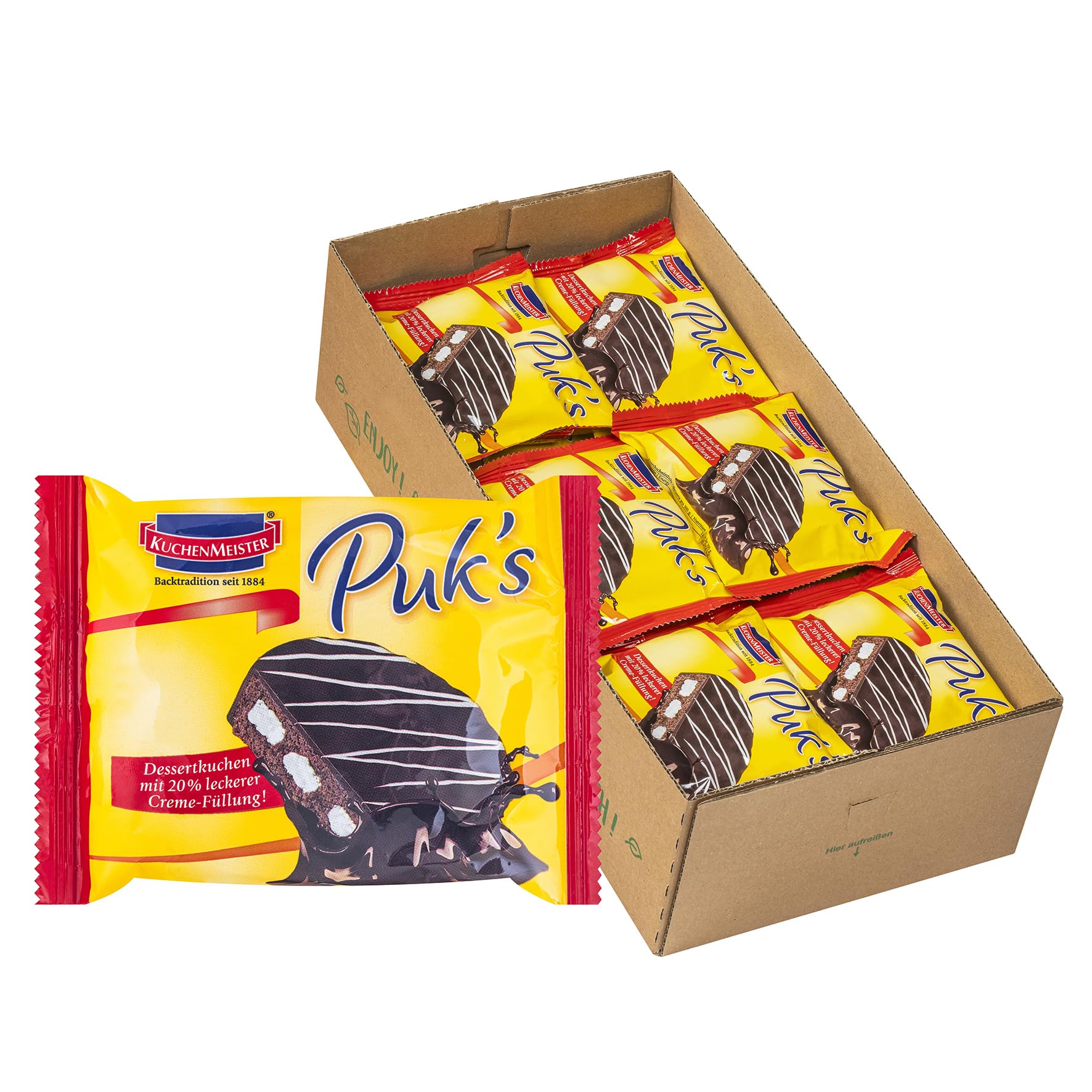 KuchenMeister Puks Dessertkuchen mit Creme Füllung 62 g im 18er Pack - Süßer Mini Kuchen aus luftig leckerem Rührteig mit zart-cremiger Füllung (18 x 62 g)