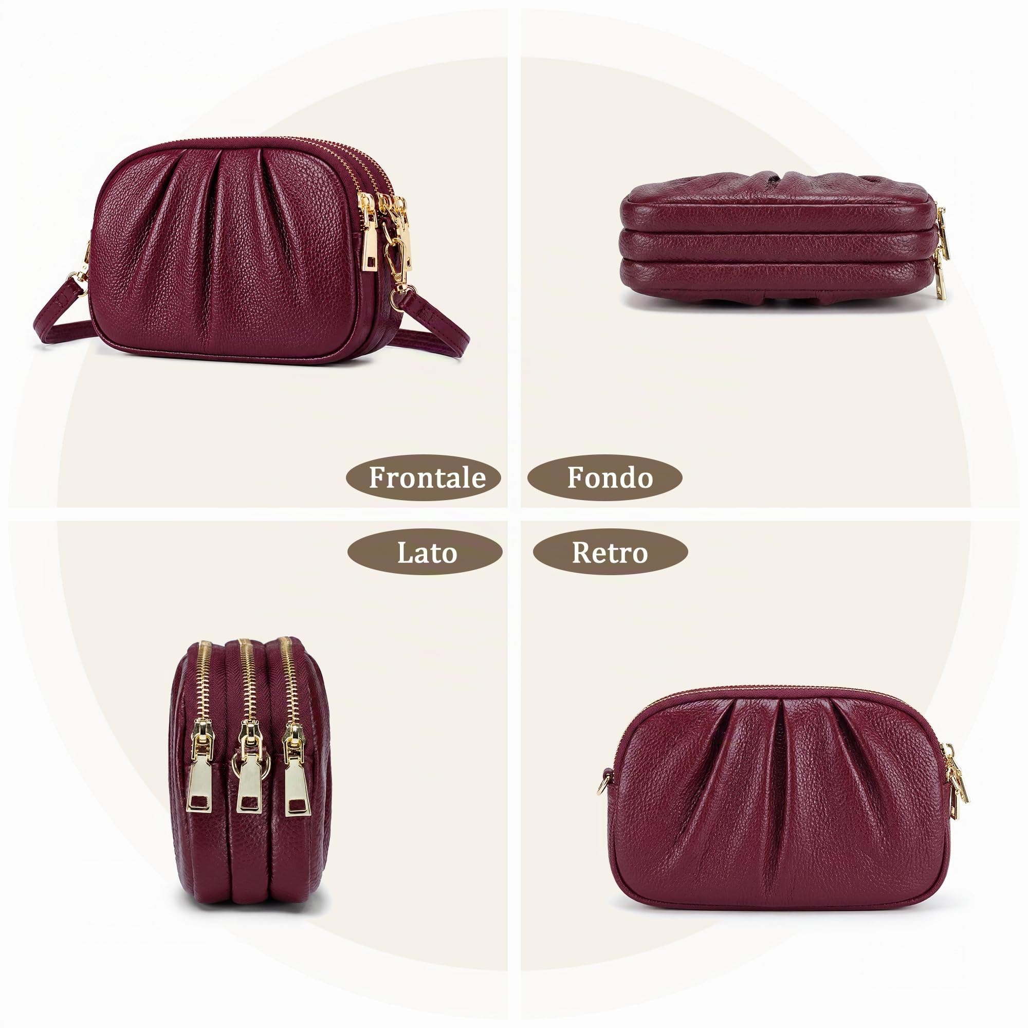 Borsa a Tracolla Donna Portafoglio Cellulare Grande Portamonete Moda Piccola Borsa Tracolla in Vera Pelle Moneta Borsa Pochette con 3 Scomparti Rosso