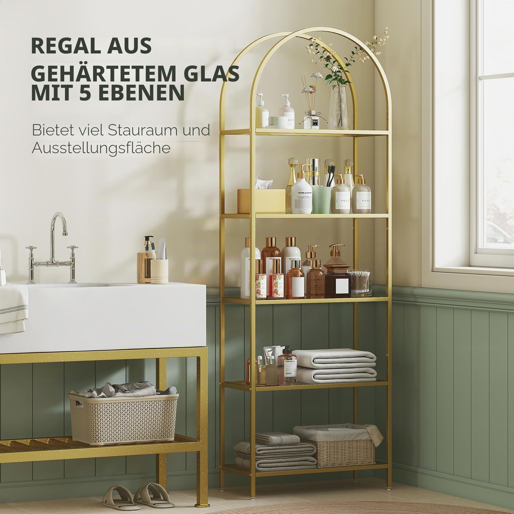 HOMCOM 5-stufiges Bücherregal 60x30x175 cm Gold