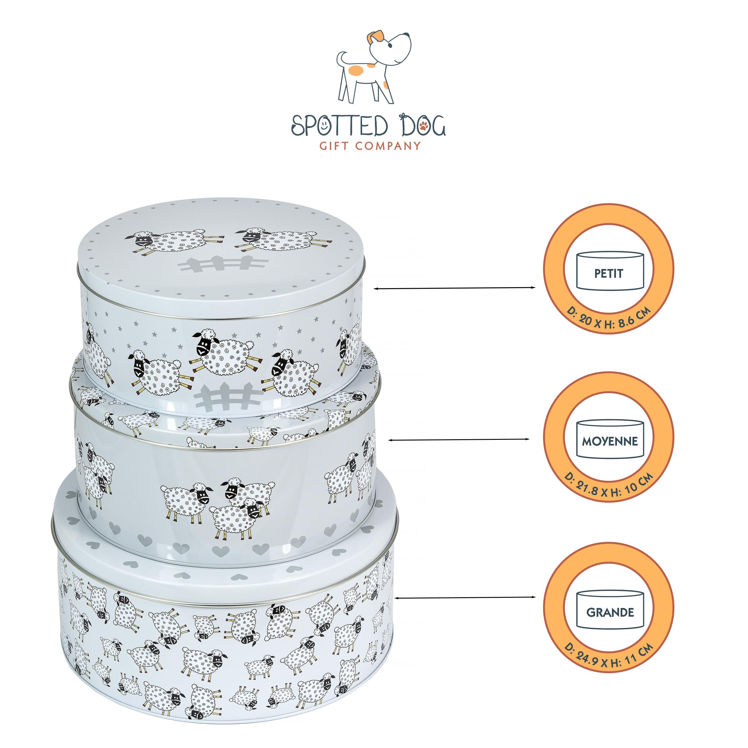 SPOTTED DOG GIFT COMPANY Metalen Koektrommel Set van 3 met Kleurrijk Teckelmotief, Stapelbare Ronde Koekjesblikken voor het Bewaren van Koekjes en Gebak - 25×11, 22×10, 20×9 cm