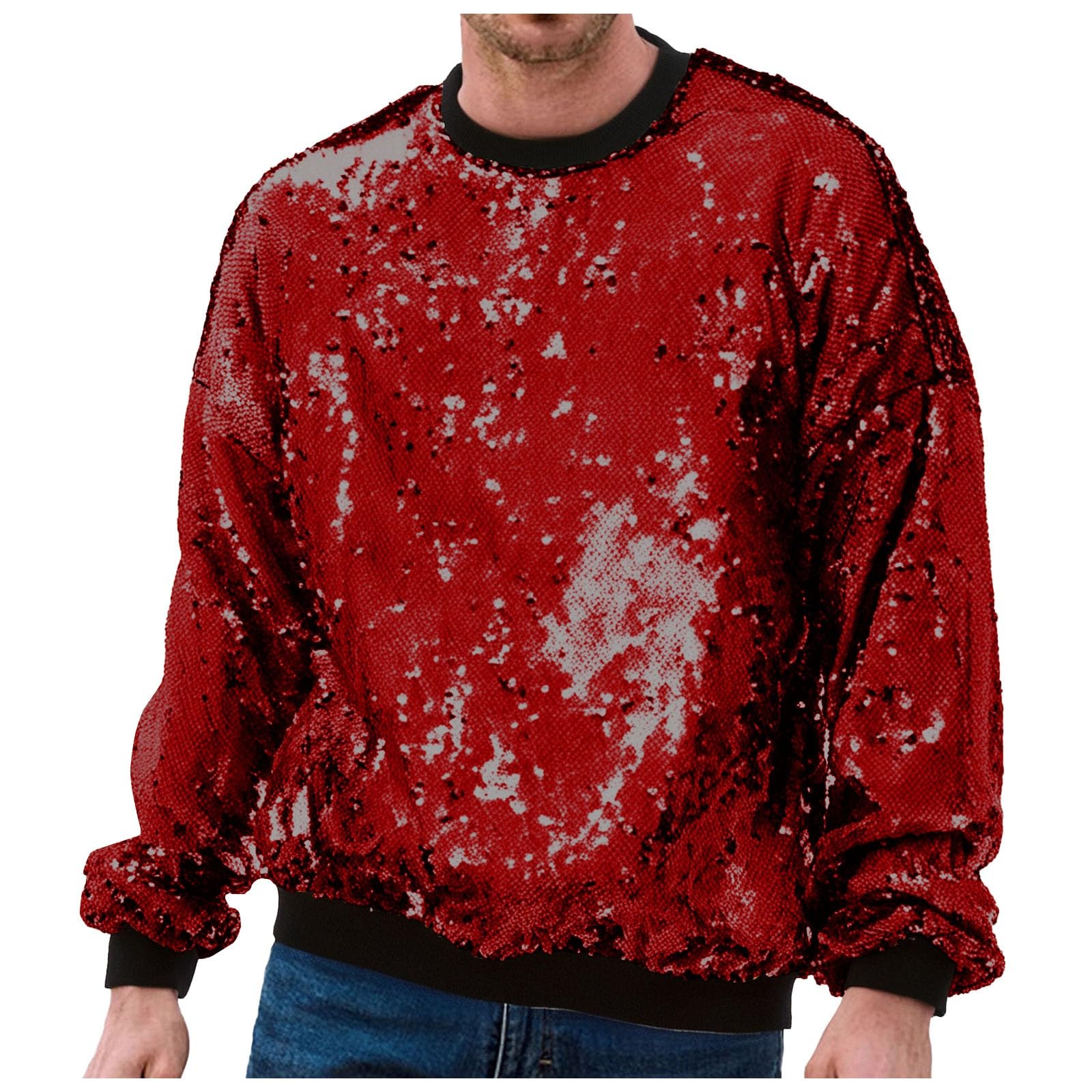 Sweat-shirt à paillettes pour homme sans capuche métallisé pailleté