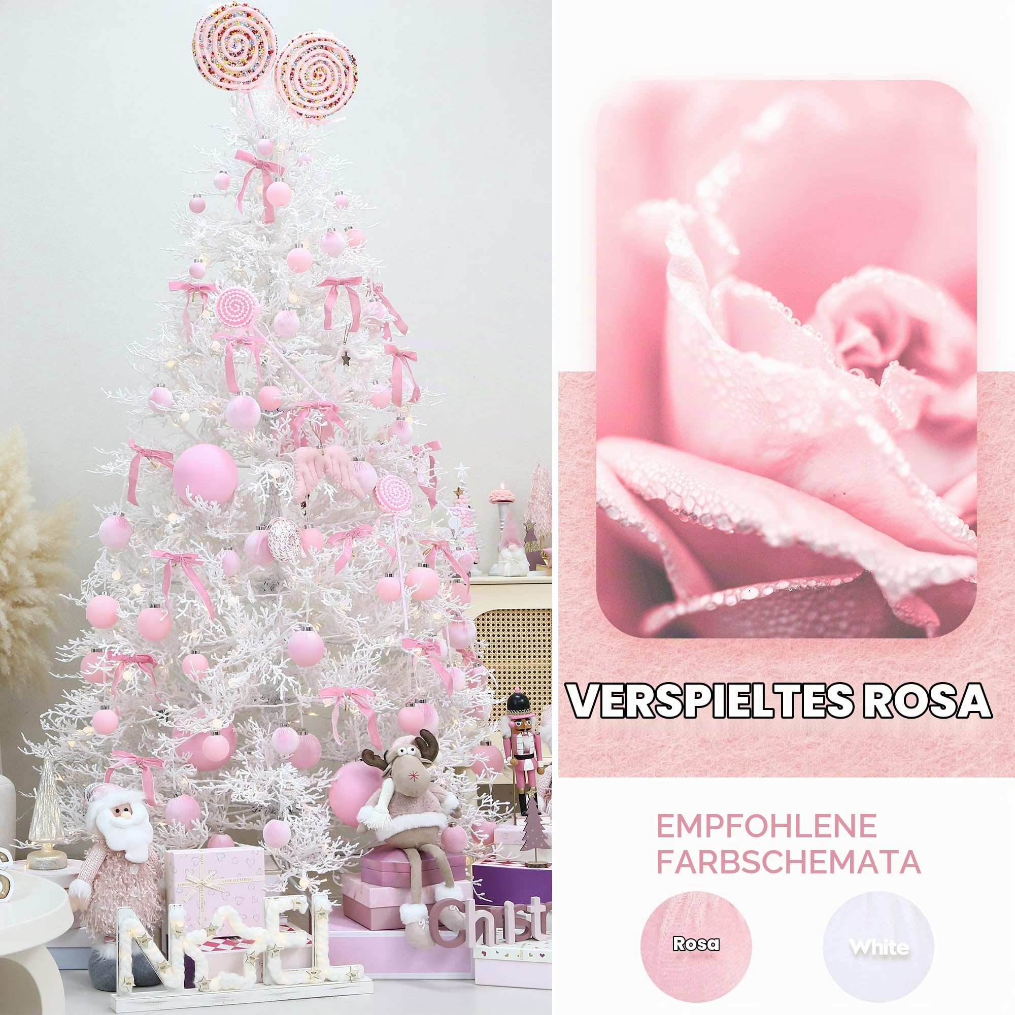 Sea Team 25er-Pack beflockte Samt Christbaumkugeln 60 mm Rosa | Bruchsichere Velourskugeln aus beflocktem Samt für Baum, Kranz, Girlande