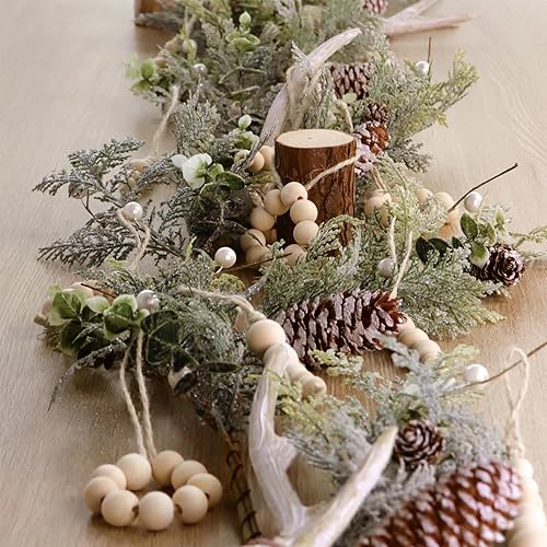 Miniatura 6 de Treory Decoraciones de Navidad para decoración de interiores 12 juegos de adornos de árbol de Navidad con cuentas de madera rústica, decoración