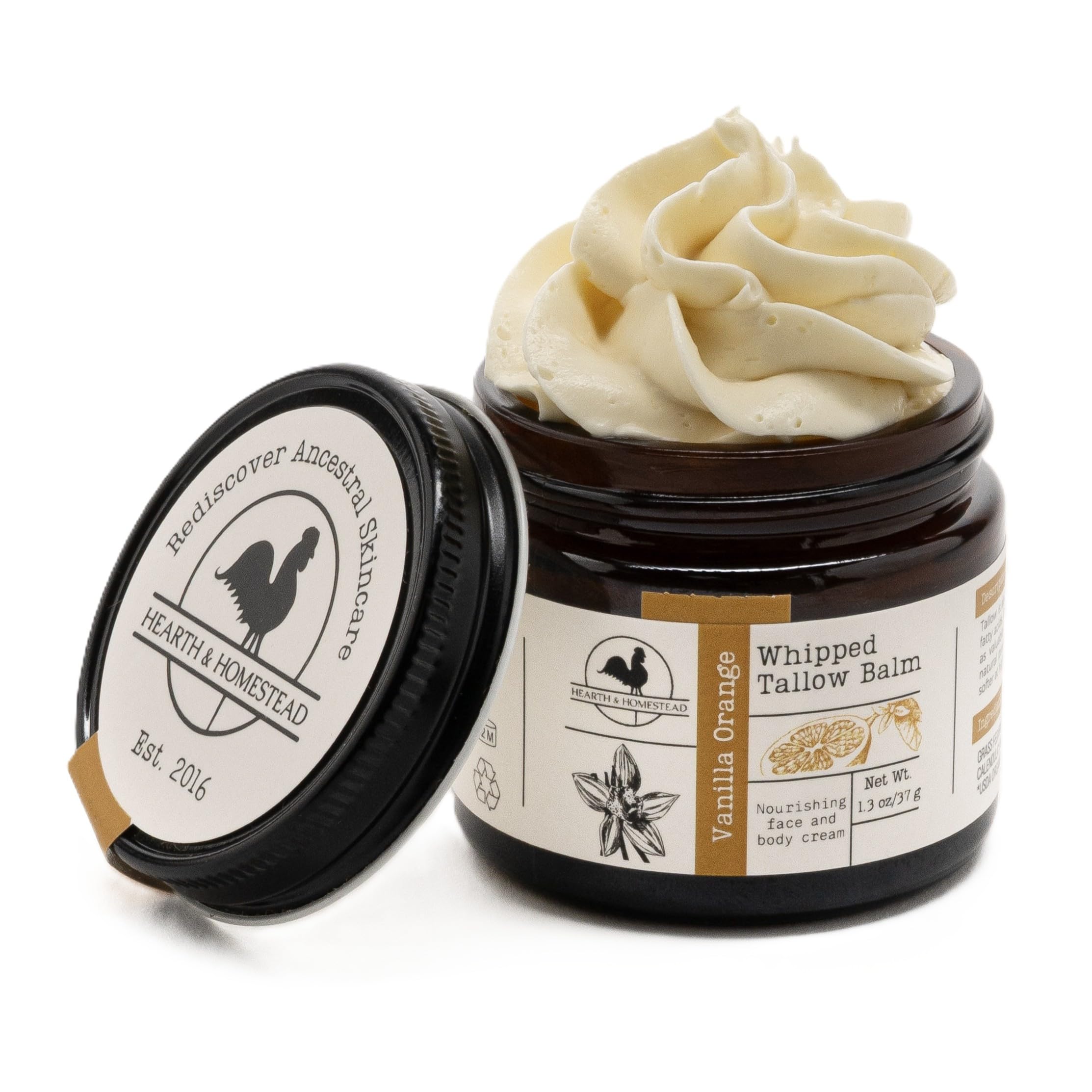 Handmade Whipped Tallow Balm (Vanilla Orange) - Organic Body Butter with Infused Olive Oil, for Eczema, Rosacea, Baby - 1.3 oz