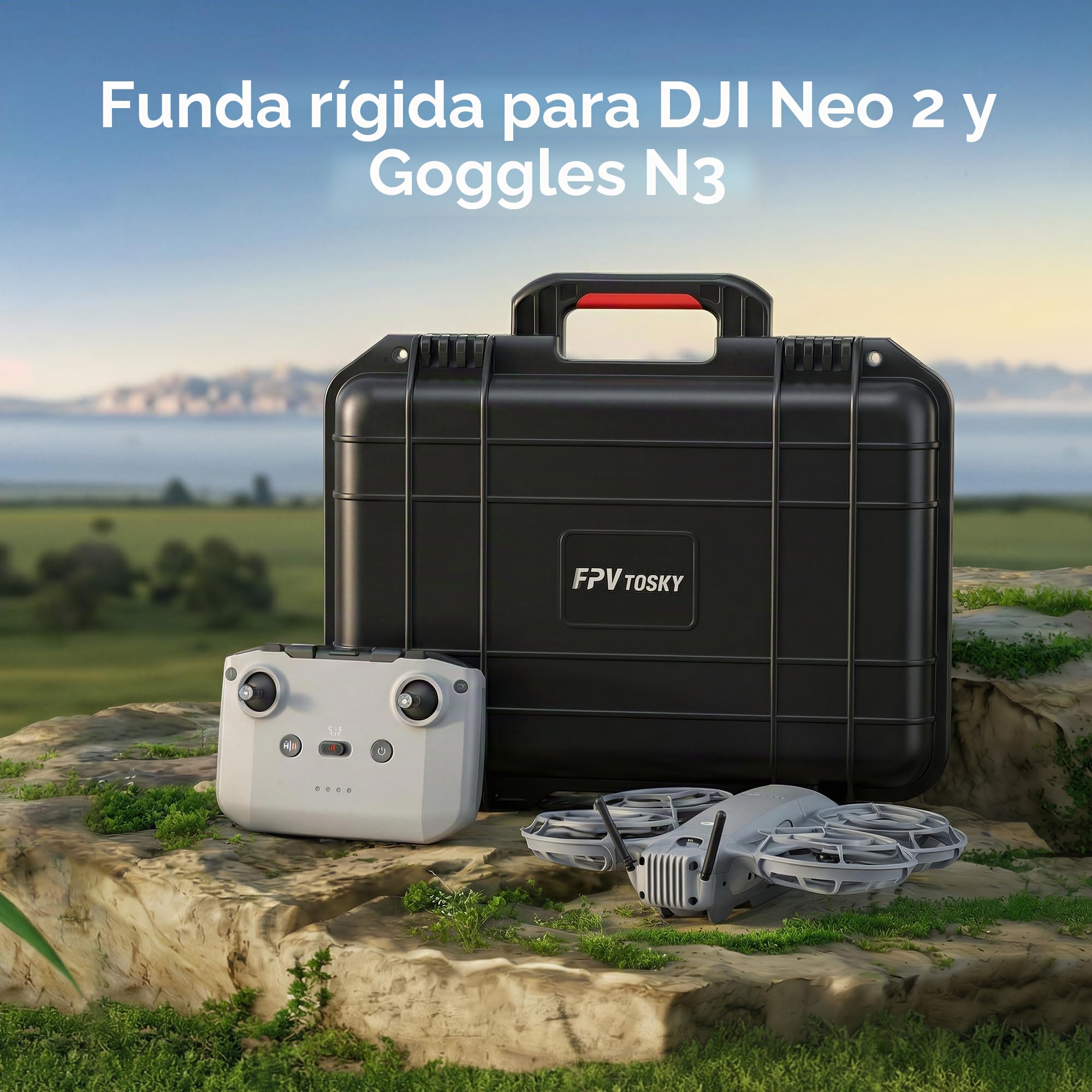 FPVtosky Maleta Rígida para dji Neo 2, Goggles N3, RC N3, RC Motion 3 | Cabe Cargador y 6 Baterías, Resistente, Impermeable, Carcasa ABS rígida + Espuma EVA a Medida. Protección Total.