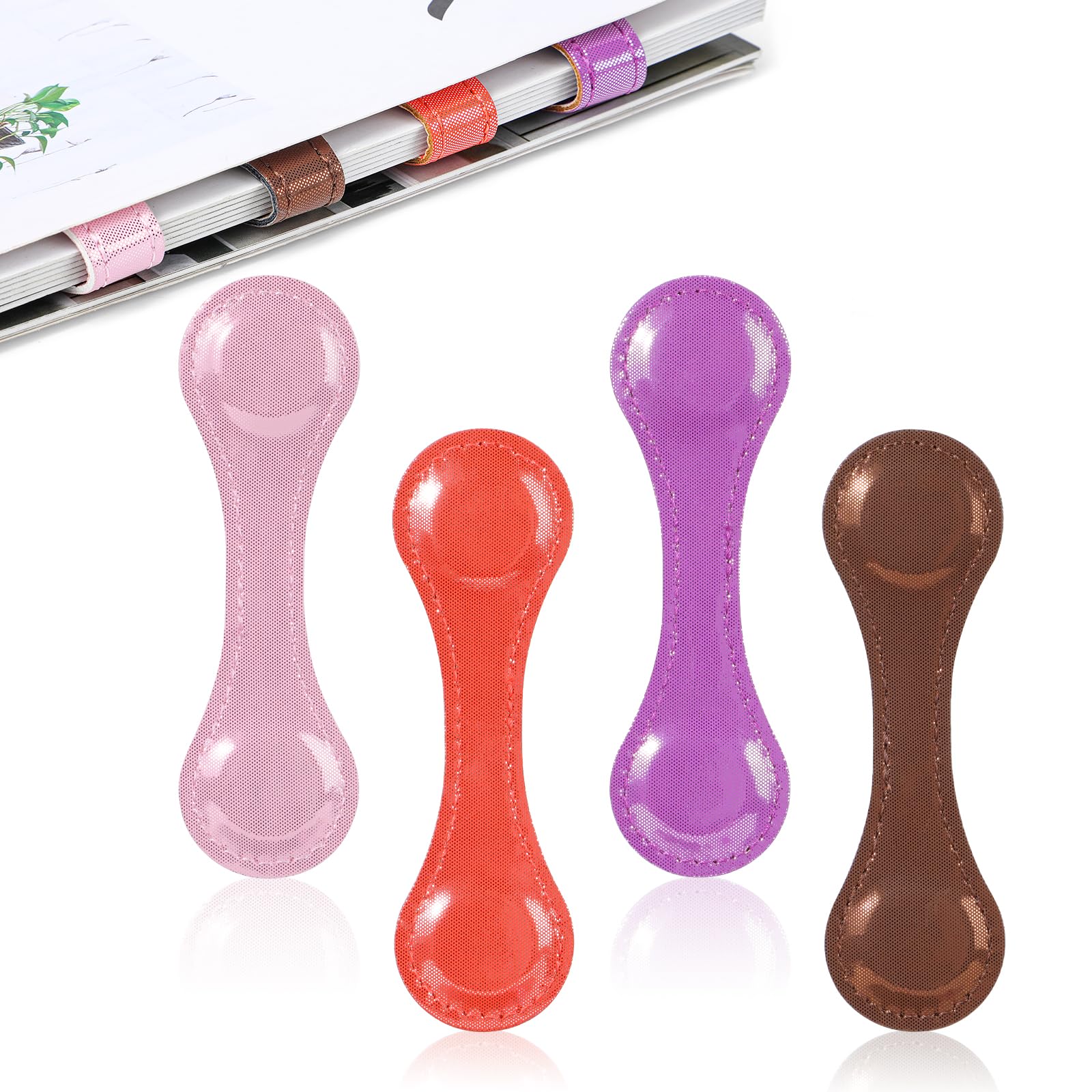 Magnetic Leather Bookmarks, 4pcs Shiny Magnet Bookmark Clips, Book Marks for Reading Women, Book Markers for Teacher Book Lovers, Bookmarker Gift for Christmas Teacher's Day