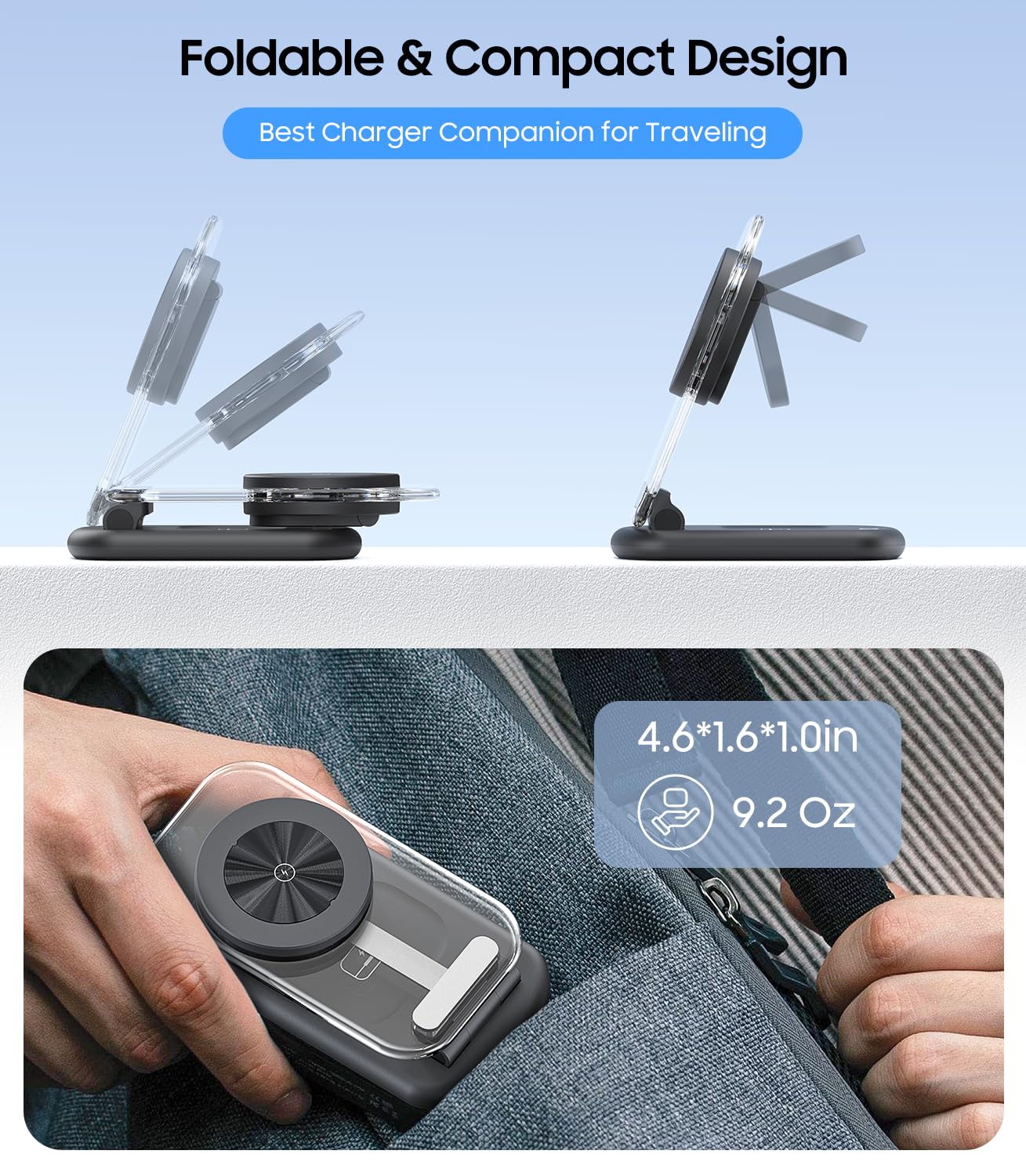 Meifigno Stazione di ricarica wireless pieghevole 3 in 1 per Samsung, supporto magnetico con luce notturna on/off per Galaxy S26/S25/Z Fold 7/Z Flip 7, caricatore per orologio per Galaxy Watch Ultra 8