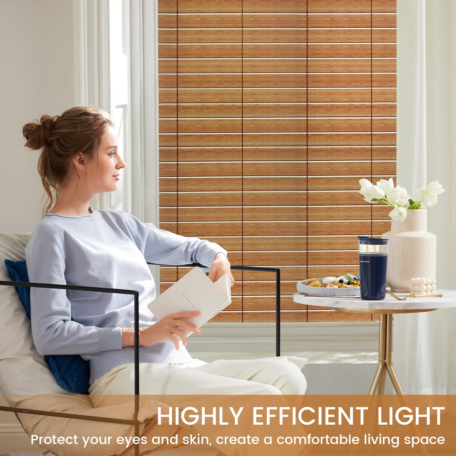 DKTIE Wooden Blinds Pattern Decorative Window Privacy Film, Sun Blocking Heat Control, Static Cling No Glue, with Installation Tools, Stained Glass Window Film (S531, 17.7