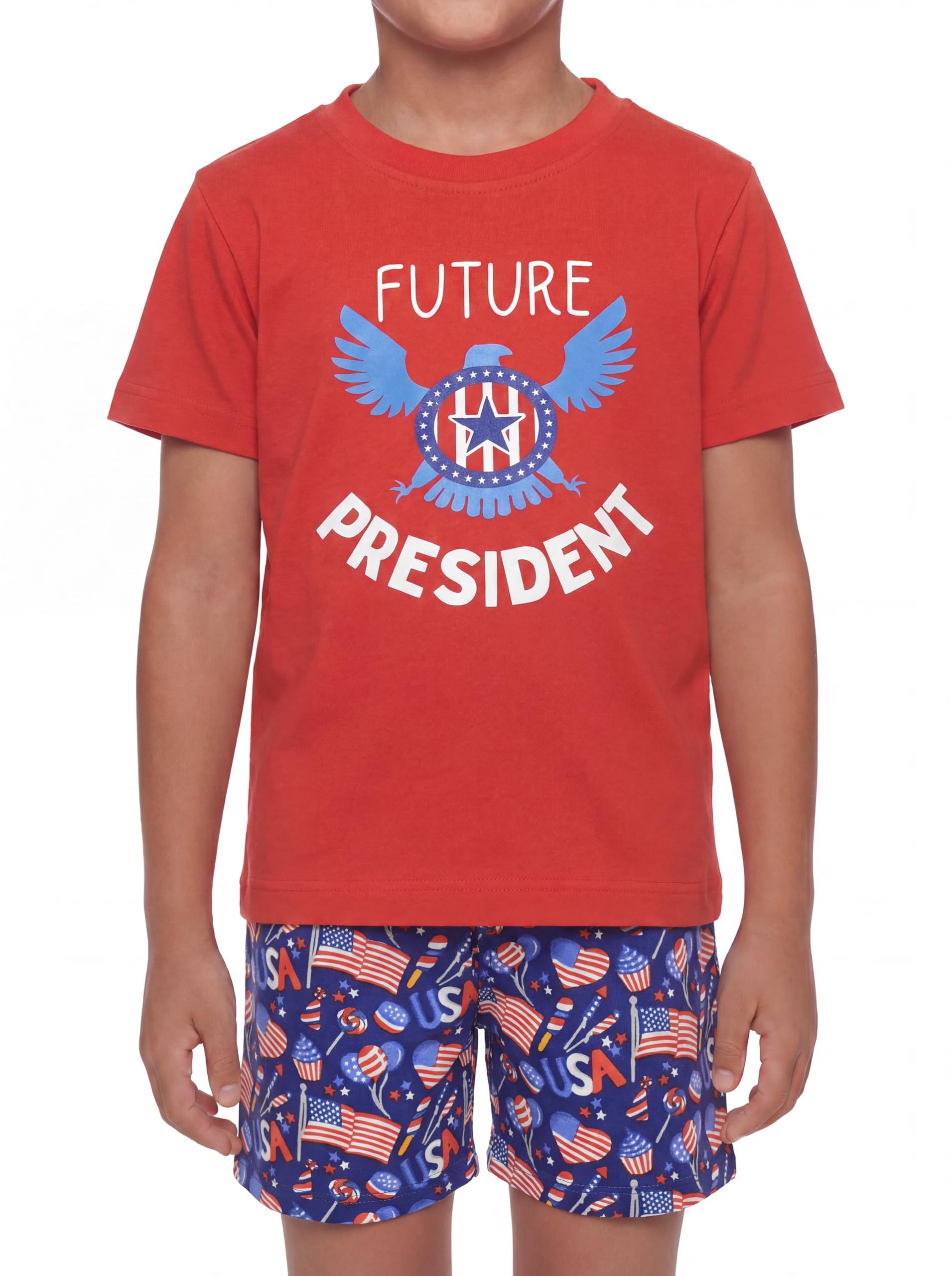 Boys 2pc Shorts Set Outfit Short Sleeve Shirt with Classic Applique Print and Shorts