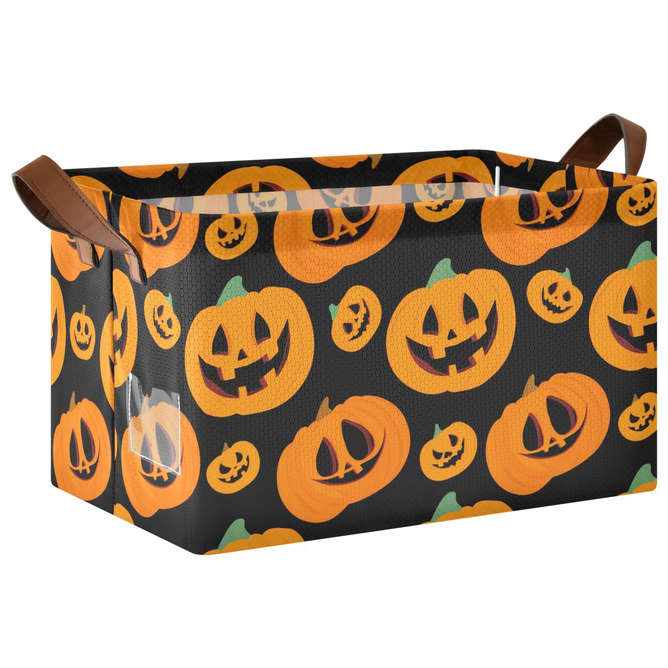 Kutsu Pumpkins Foldable Storage Basket Collapsible Bin With Handles For Shelves