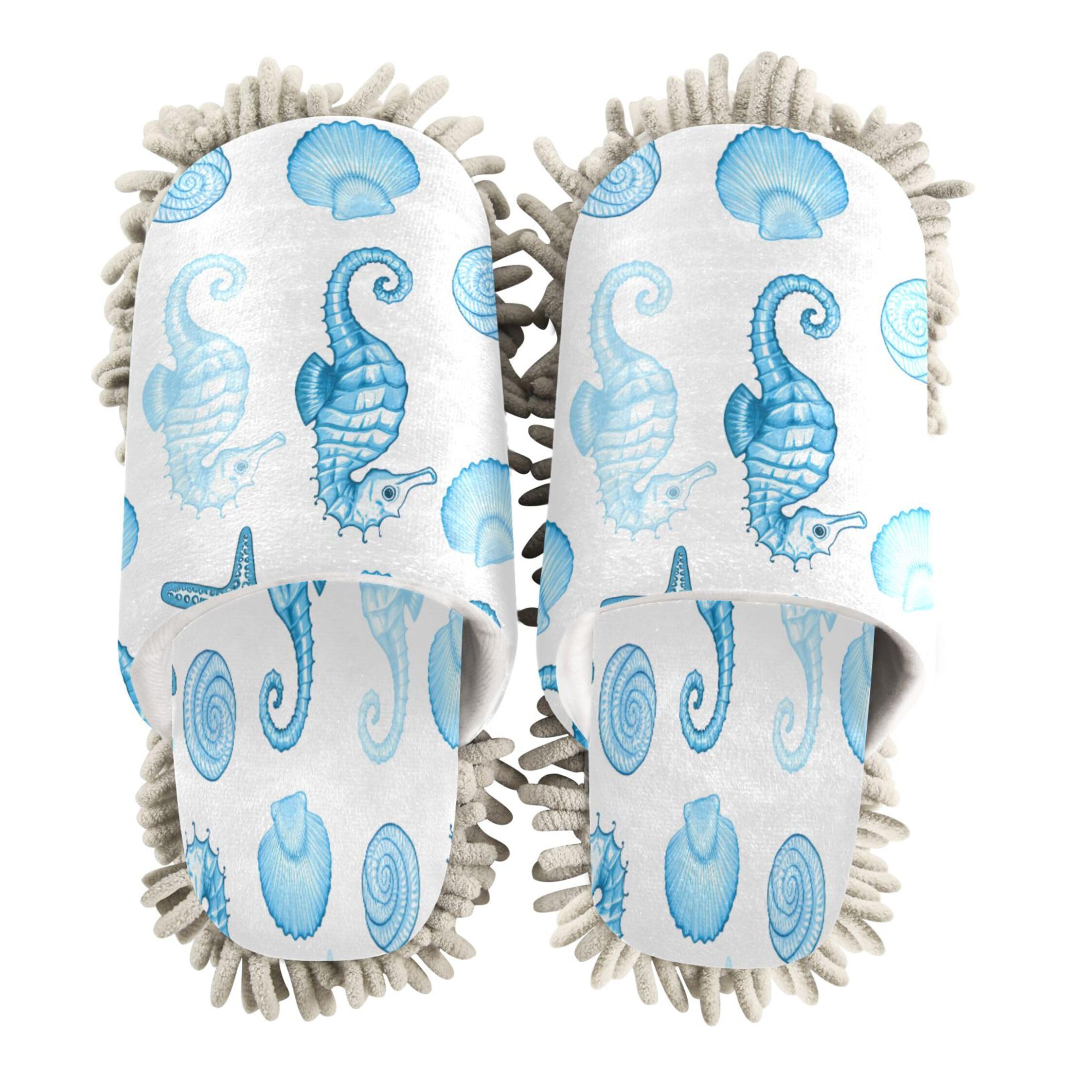 Kigai Seahorses Mop Slippers for Floor Cleaning, Slippers for Women Men, Microfiber Floor Cleaning, L