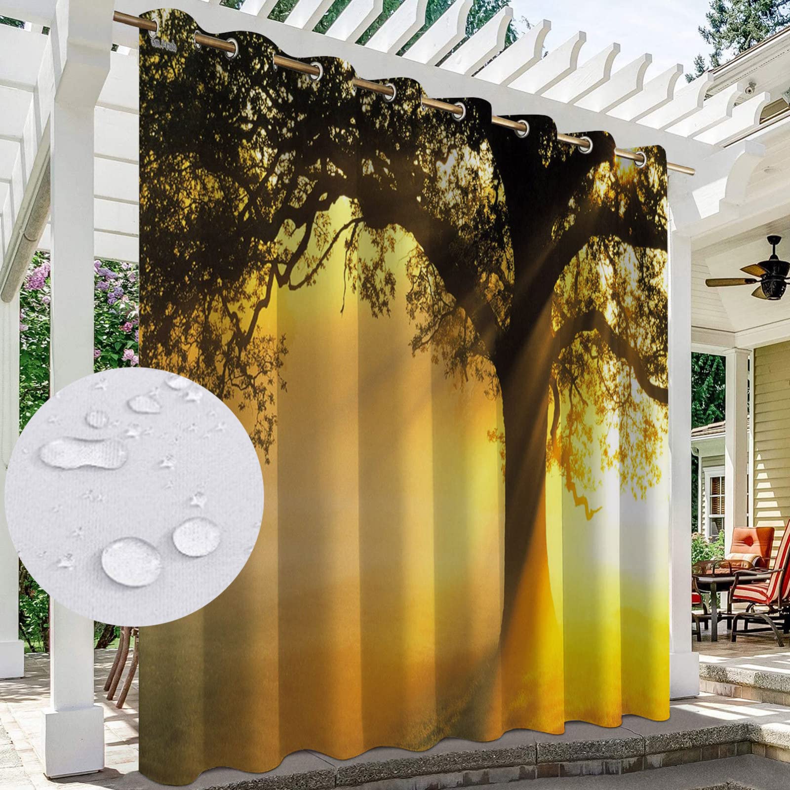 NYKJBD Printed Outdoor Curtains for Gazebo, Waterproof Outdoor Curtains with Grommet, Forest Landscape Pattern, Thermal Insulated Blackout Curtains,1 Panel,#D-W84 xH96