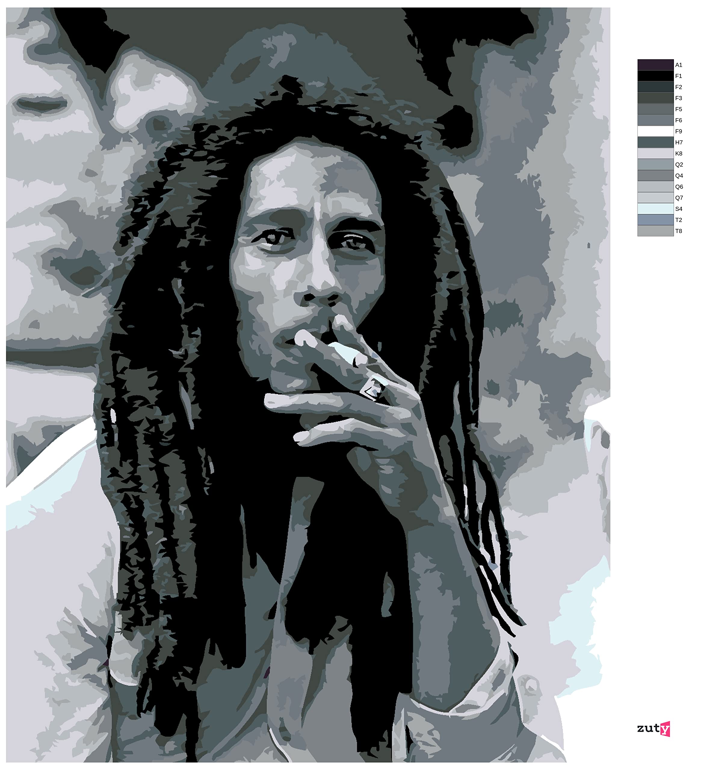 ZUTY 560161, Malen nach Zahlen-KIFFENDER BOB Marley 40x50 cm mit Keilrahmen (bereits gespannt)