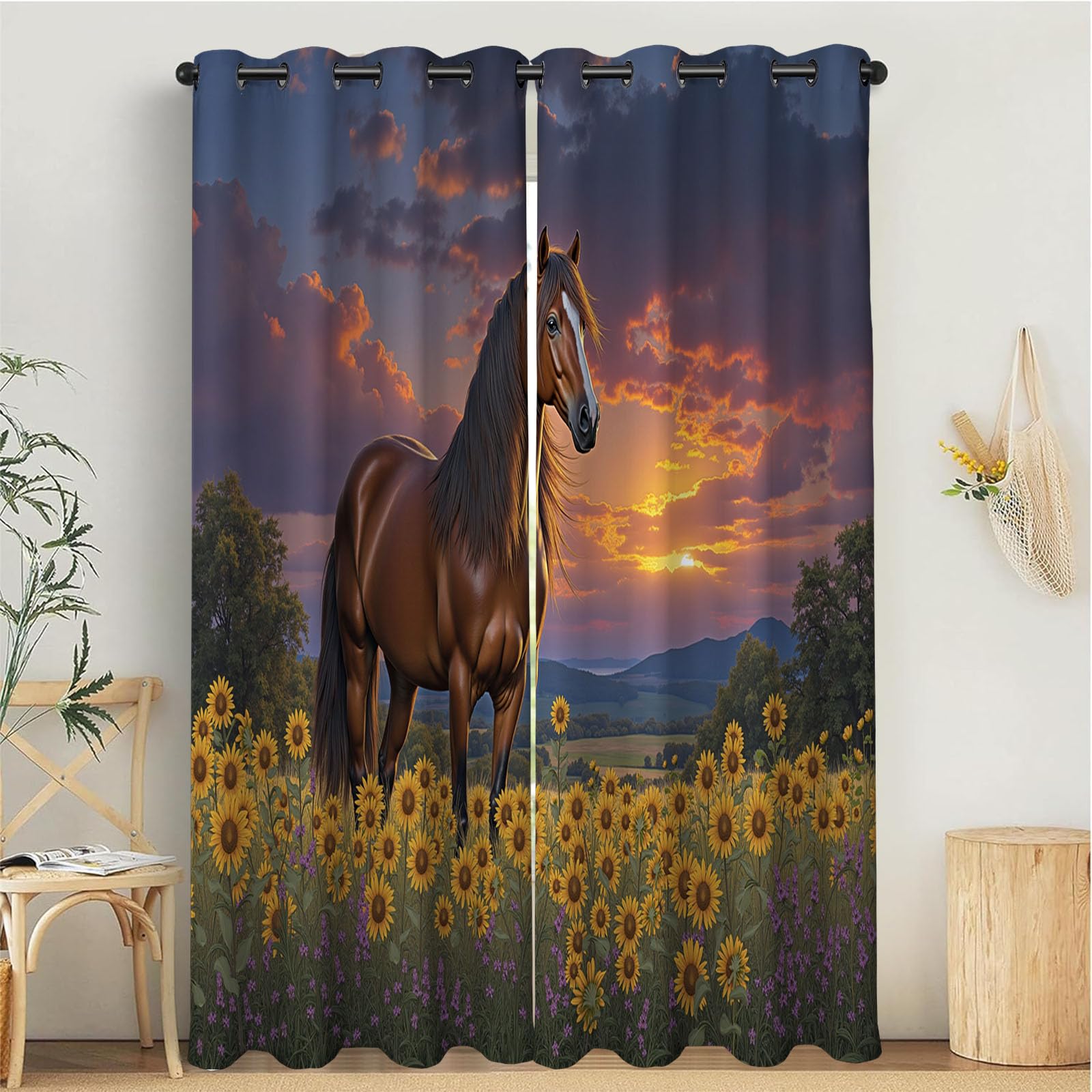 Rideaux occultants imprimé chevaux animaux rideau isolant thermique 3D