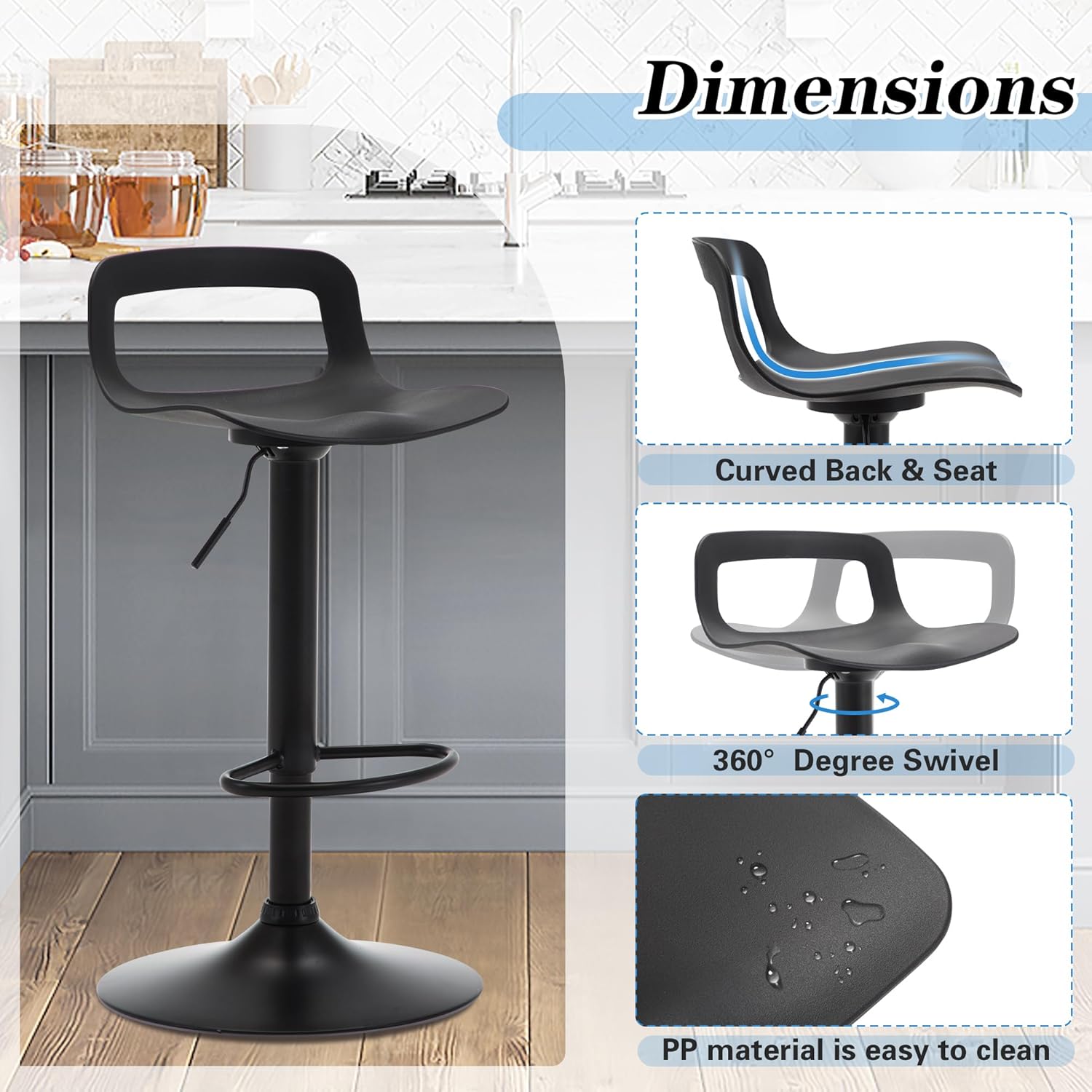 LSSPAID Swivel Bar Stools Set of 4, Adjustable Counter Height Barstools, Metal Kitchen Island Bar Chairs for Bar, Kitchen, Dining Room, Black