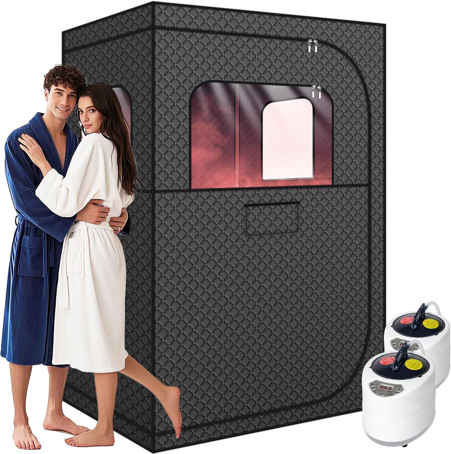MIXC Full Body Portable Personal Saunas Box for Home, 2 Person Steam Sauna at Home Spa with 2.6L & 1500W, Two-Person with 2 Foldable Chairs, Remote Control, Home Sauna for Gym, Black Dual - User Version