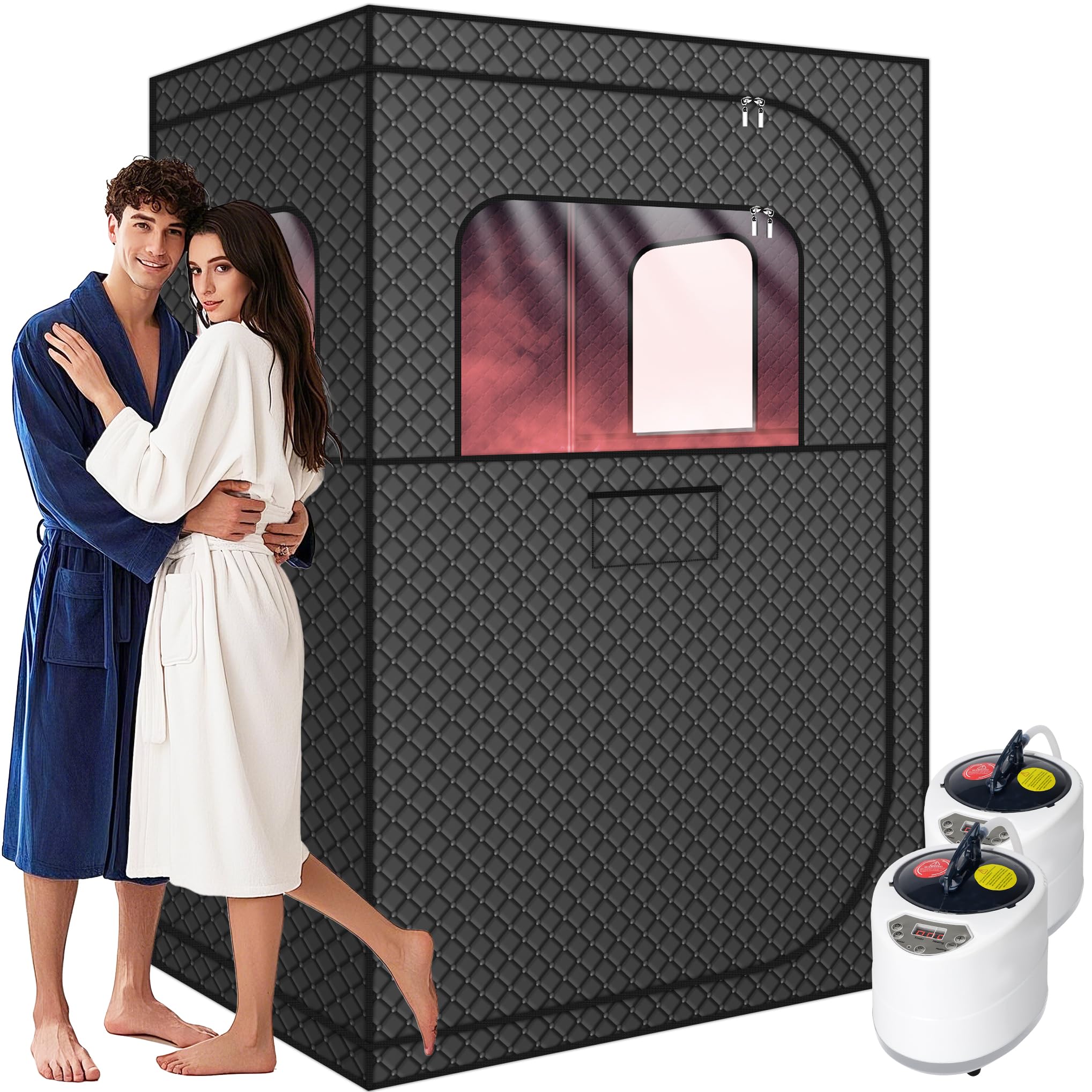 MIXC Full Body Portable Personal Saunas Box for Home, 2 Person Steam Sauna at Home Spa with 2.6L & 1500W, Two-Person with 2 Foldable Chairs, Remote Control, Home Sauna for Gym, Black