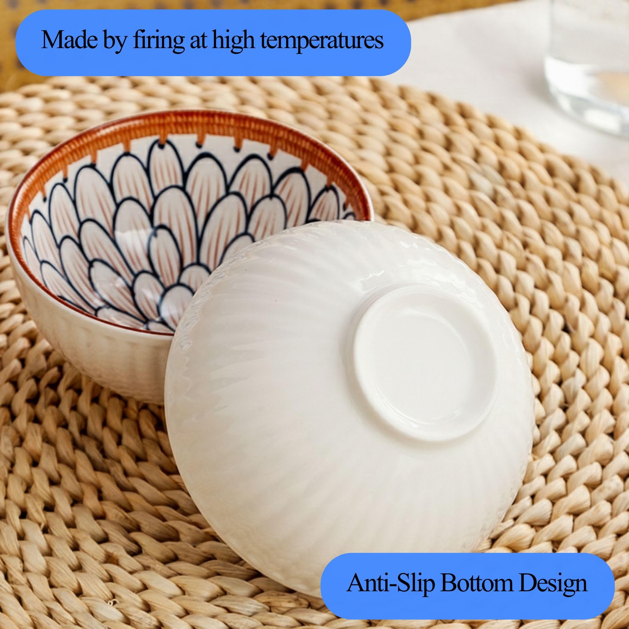 YANCI® Ceramic Japanese Style Rice Bowls with Gift Box Set, Microwave & Dishwasher Safe, BPA & Lead-Free Assorted Dinner Serving Bowls for Cereal, Soup, Dessert, Snacks, Rice, Fruit, Salad, Set of 6 3