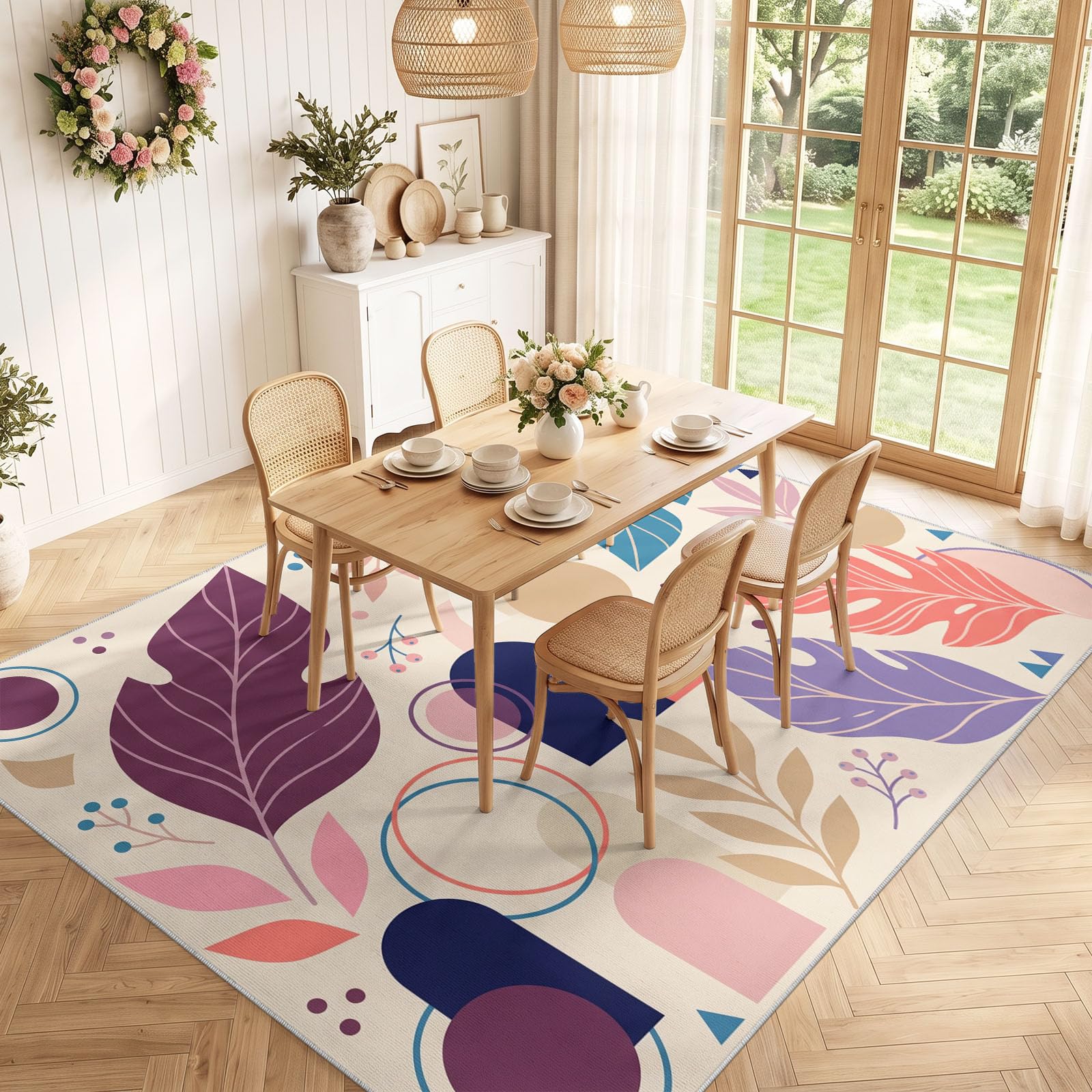 Générique Moderne Naturel Surface Lavable Tapis de Plante Feuille, Doux à Poil Bas Grands, Tapis Sol de l’entrée des Moquette pour Salon Chambre Salle à Manger 60 x 120 cm