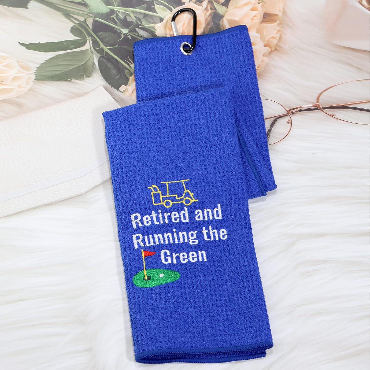 review MEIKIUP Retired Grandpa Golf Towel Dad Golf Towel Retired Golfer Gift Embroidered Golf Towel with Clip Golf Events Gift Retired and Running The Green (Retired and Running The Green)