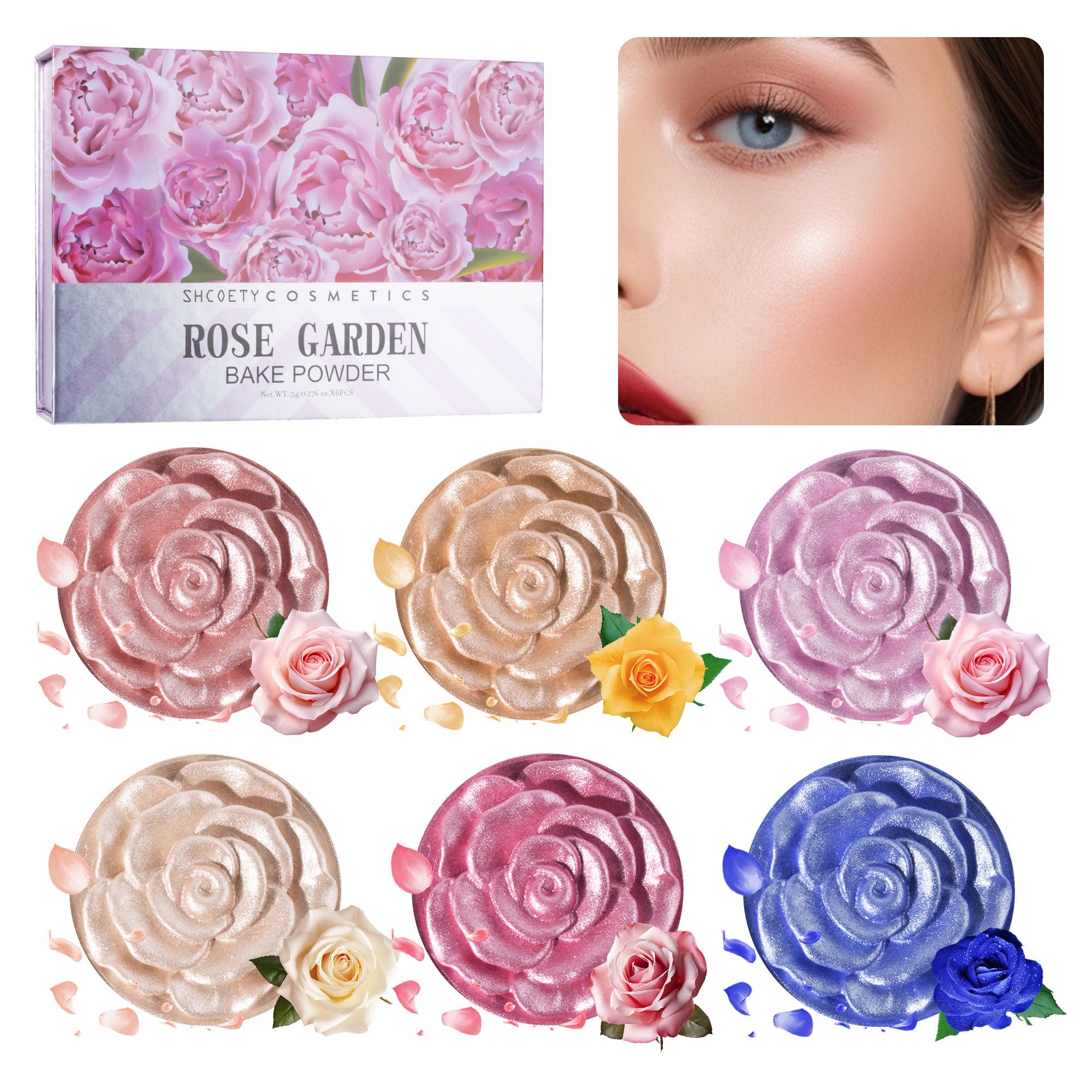 6pcs Romantic Flower Relief Blush, Shimmery Matte Multicolor Blush Palette, 3D Rose Embossed Cheek Blush Powder for Natural Glow & Makeup Looks ，Suitable for Valentine's Day