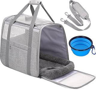 JUNGYOON Premium Airline Approved Cat Carrier for Cats & Small Dogs up to 15lbs - Anti-Escape Zippers, Collapsible Bowl, Padded Strap